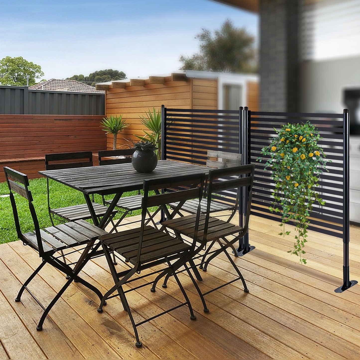Ajikgn Freestanding 3FT W x 4FT H Outdoor, PE Galvanised Steel Pipes with UV & Rust Resistant Coating, Splicable Decoration Fence Privacy Screen, 36.1x8.7x47.2 Inches, Brown