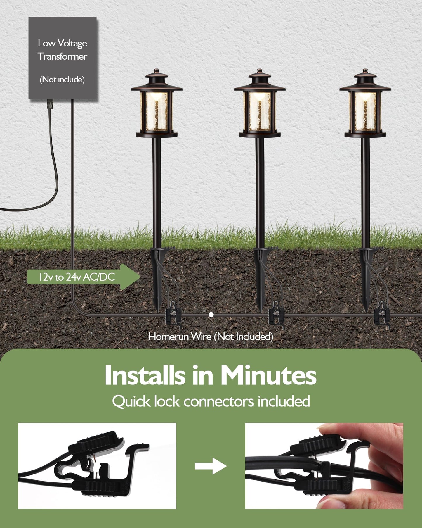 LITFIT Low Voltage Landscape Lighting, 12V 3.4W 155LM 3000K Wired Path Light, Outdoor Waterproof Electric Garden Light, Aluminum Yard Light, 50000H Integrated LED, Crackled Shade, ORB Finish, 4 Pack