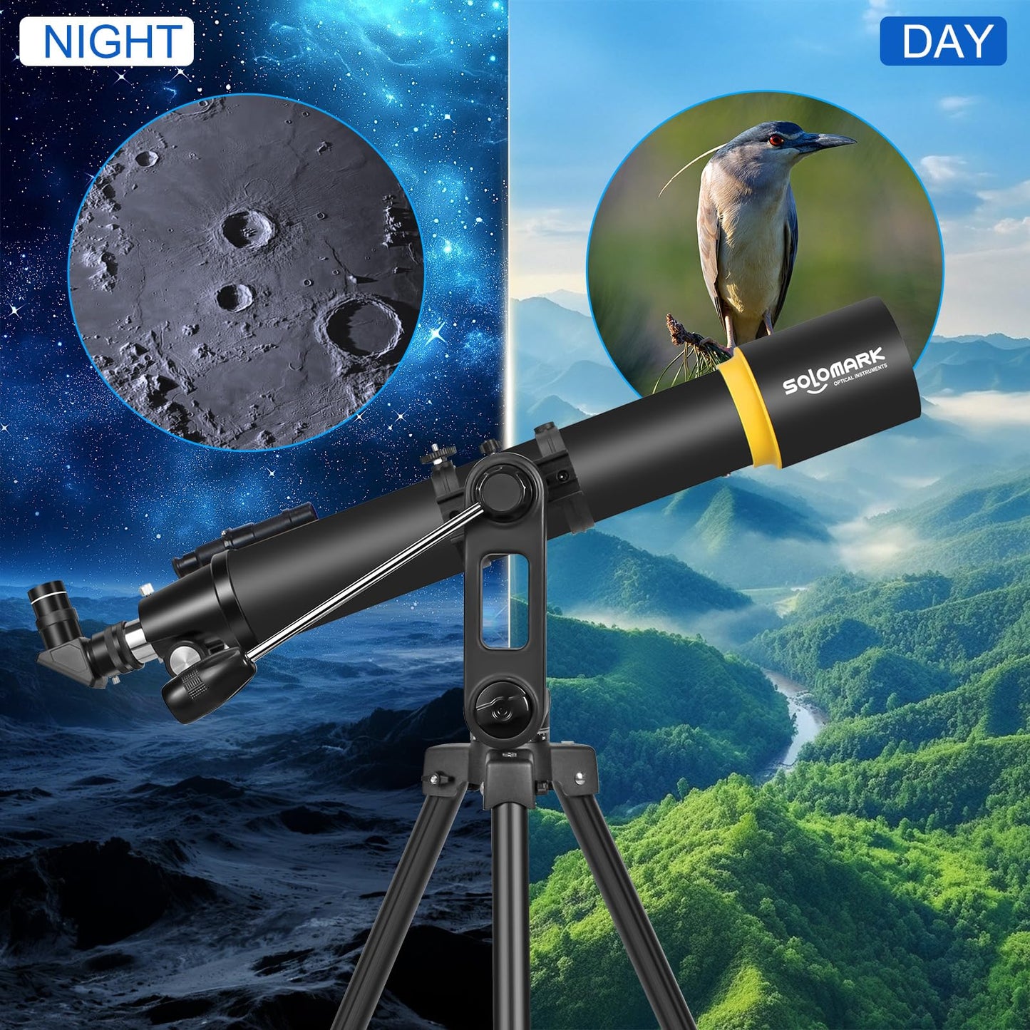 Telescope for Adults, Professional High Powered 90mm Aperture 800mm Refractor Telescopes for Astronomy Beginners with AZ Mount Tripod & Phone Adapter