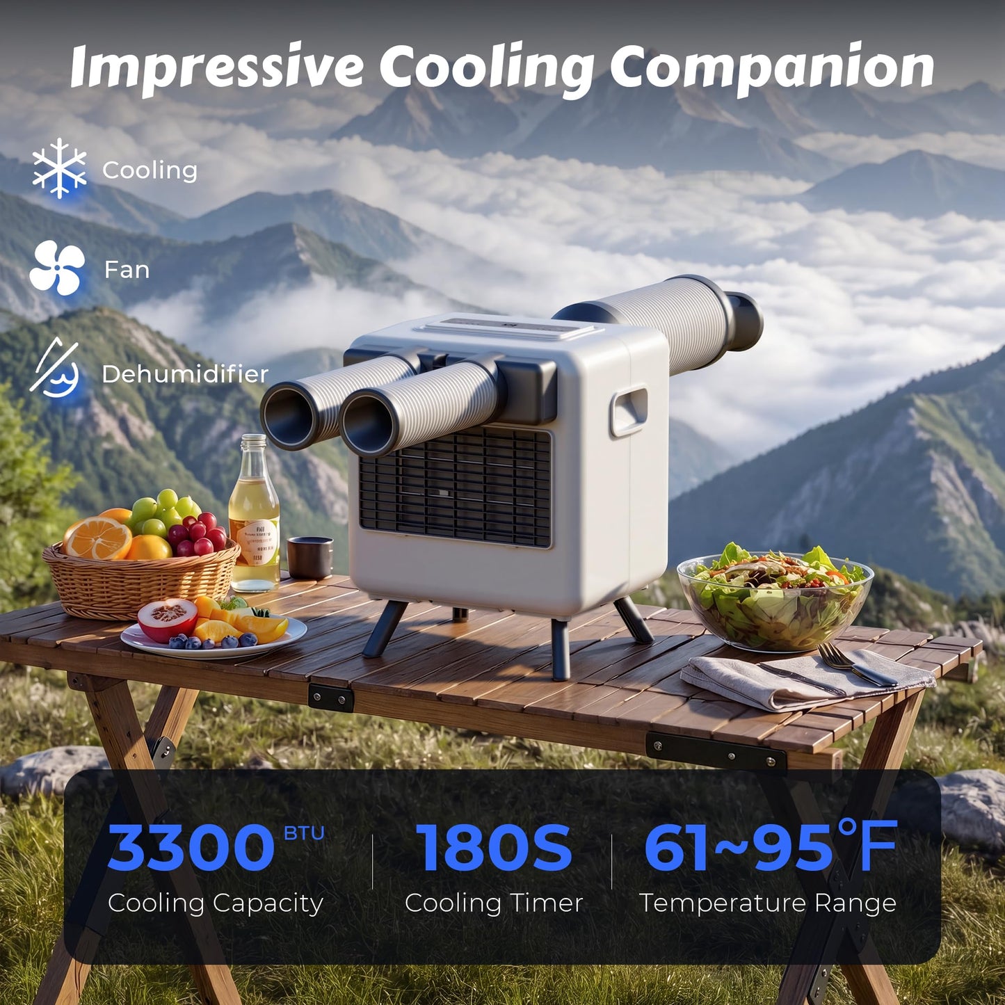 Disaenvir Tent Air Conditioner - Portable Air Conditioner 3300BTU, Compact Air Cooler AC Unit, 24 Hours Timer, Safety Lock, 3 Modes for Tent, Camping, RV, Truck, 110v Plug in, No Battery (White)