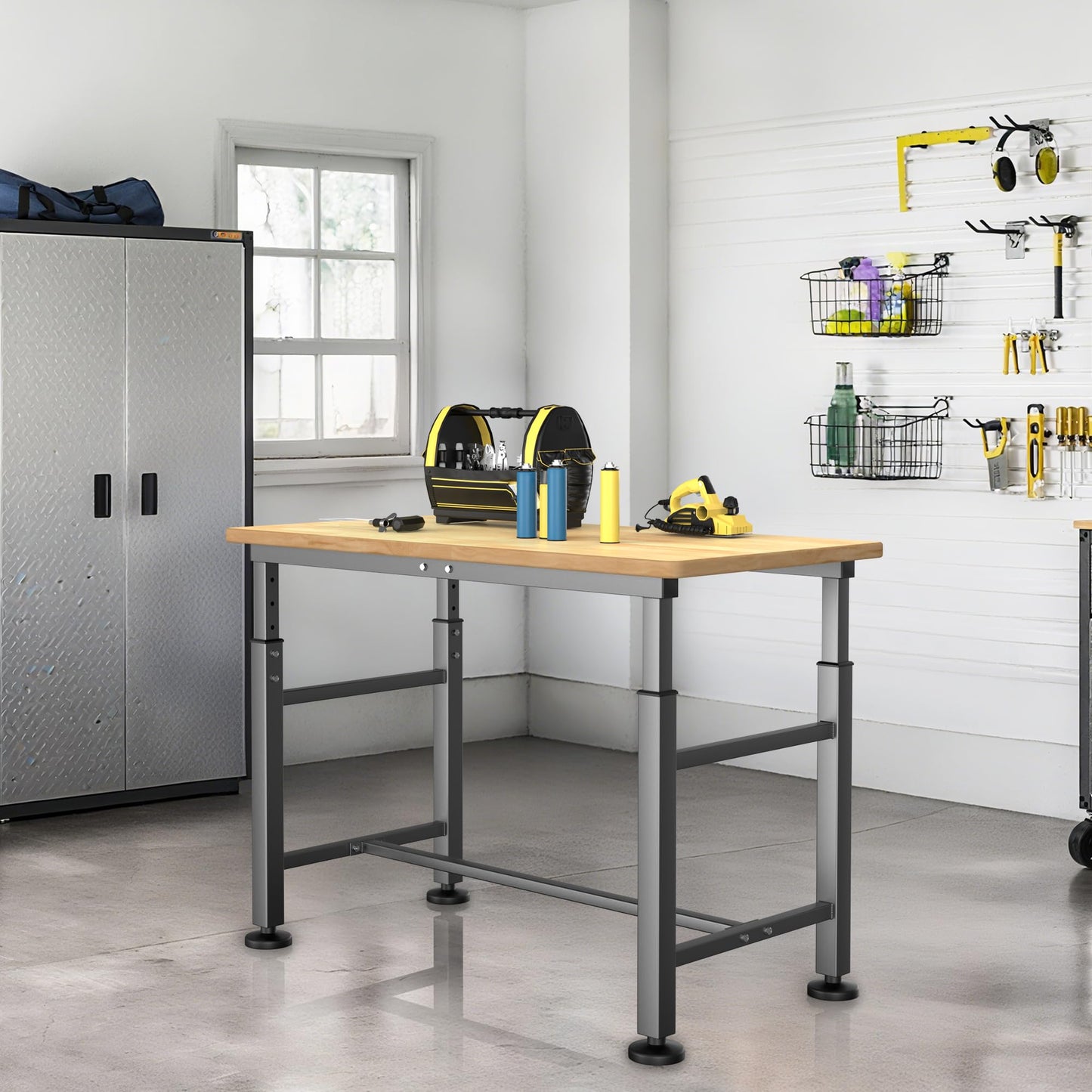 Ultrawall Workbench for Garage, 47.5" Adjustable Height Work Table, Heavy Duty Rubber Wood Workstation for Workshop, Office, Home, 2000 LBS Load Capacity
