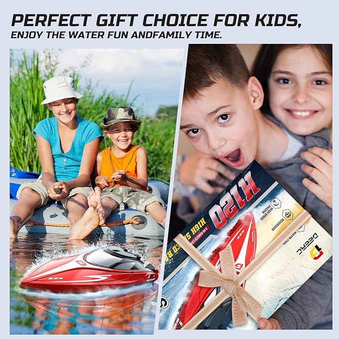 DEERC H120 Fast RC Boat for Pools and Lakes 2.4 GHz 20+ MPH Racing Boats for Kids & Adults with Rechargeable BatteryLow Battery AlarmCapsize RecoveryGifts for Boys Girls