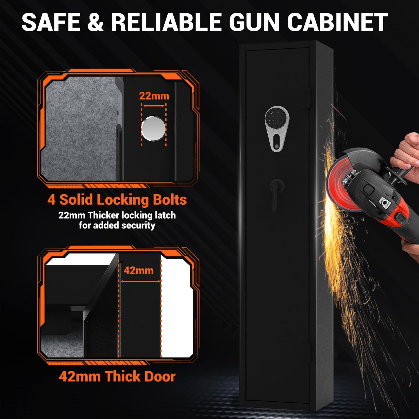 GarveeLife Heavy Duty Rifle & Pistol Safe with Quick Access Fingerprint Lock & Digital Backlit Keypad | Removable Shelves, Pistol Pockets, Dual Alarm | Home Security Gun Cabinet for Shotguns