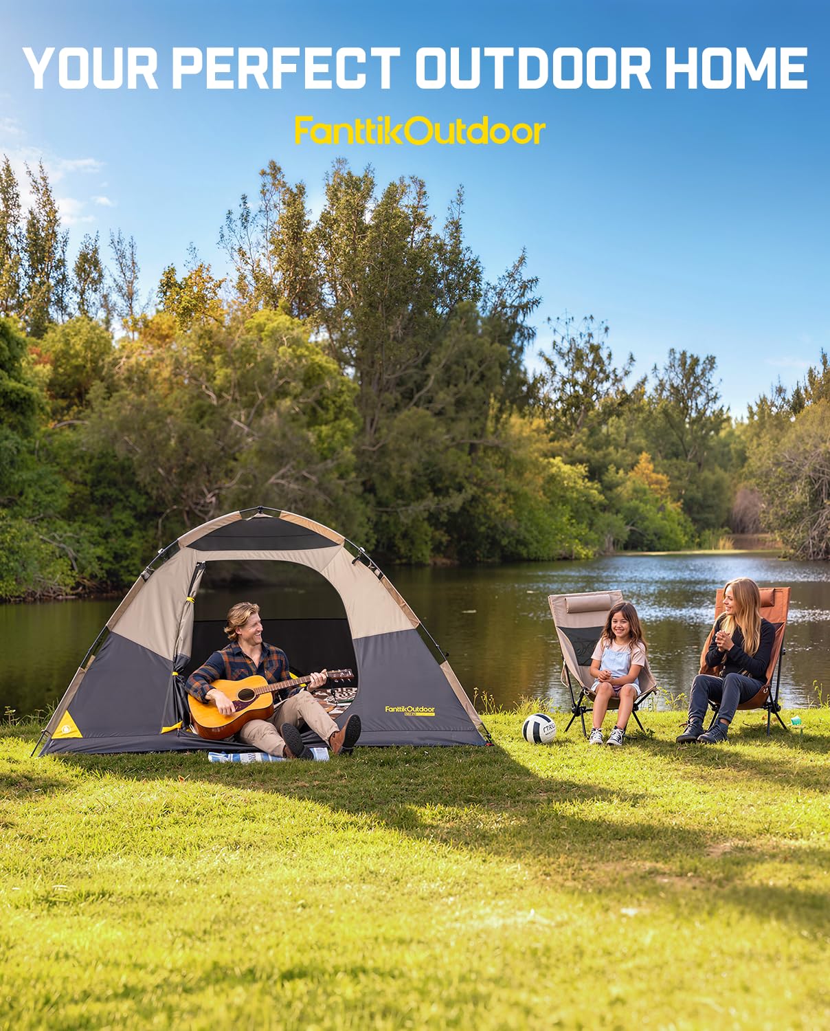 FanttikOutdoor Zeta C4 Camping Tent, 4 Person Instant Dome Tent, Easy Setup in 60s, Portable Waterproof Cabin Tent with Pre-Attached Poles & Air Vent, Ideal for Camping, Hiking, Backyard