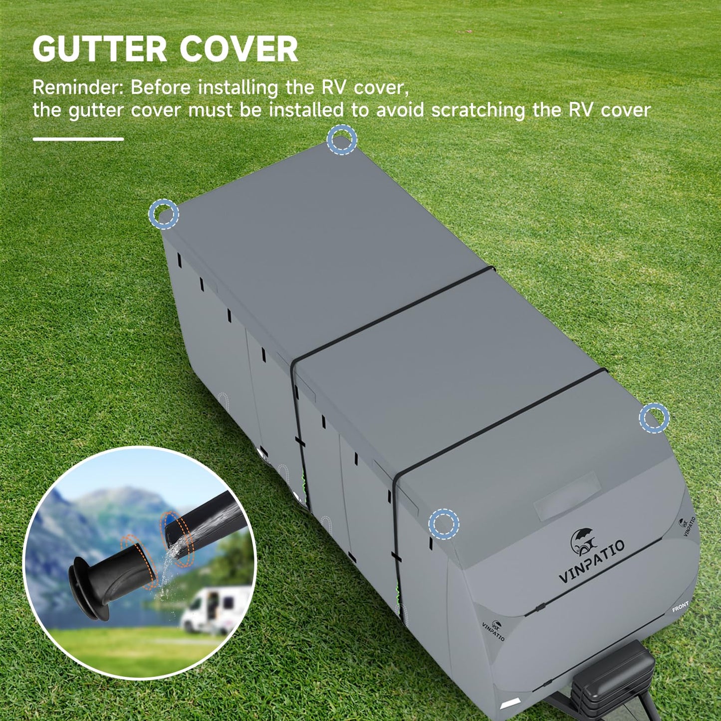VINPATIO RV Cover, 7 Layers Heavy Duty RV & Trailer Cover, Toy Hauler Cover Fits 35'-38' RV Travel Trailer Camper Cover with Tongue Jack Cover, Extra Windproof Straps, Gutter Covers