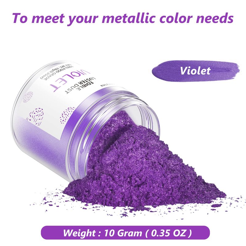 Violet Edible Luster Dust 10 Grams, Food Grade Cake Luster Dust Tasteless Dessert Dusting Powders for Baking Cherrysea Food Coloring Powder for Cupcakes, Cake Pops,Fondant,Chocolate, Candy