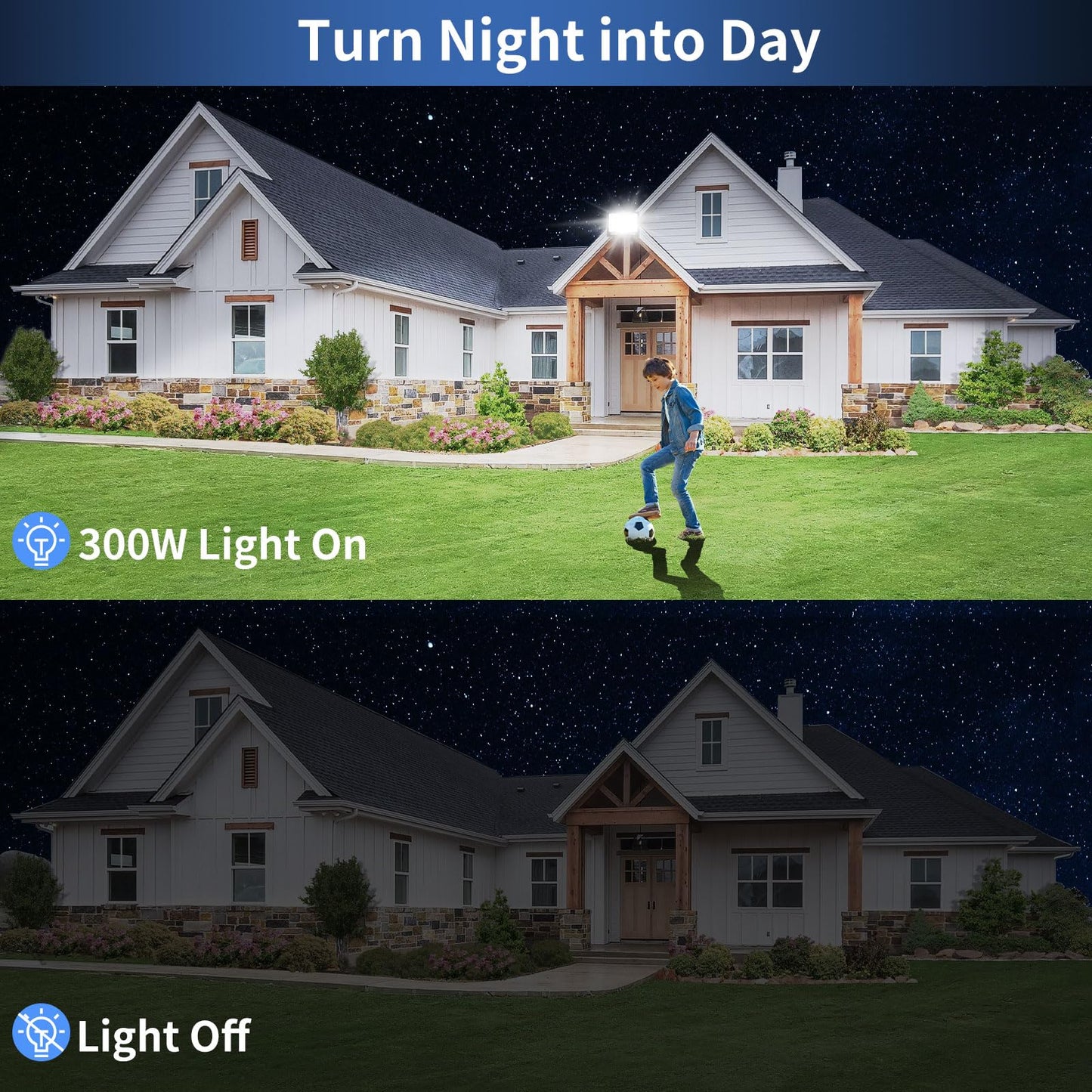ISUERFY 300W LED Flood Light Outdoor with Plug, 36000LM Ultra Brighter Security Light, IP66 Waterproof Exterior Plug in Floodlight, 5000K Daylight White for Lawn Yard Garden Stadium(2 Pack)