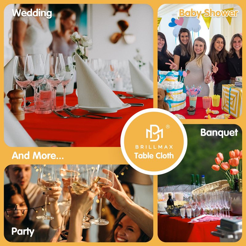 BRILLMAX 8 Pack Red Tablecloths 70 x 120 Inch for 6ft & 8ft Rectangle Tables - 150 GSM Polyester Fabric, Universal Fit, Water, Stain & Wrinkle Resistant Cloth Cover for Wedding Reception Banquet