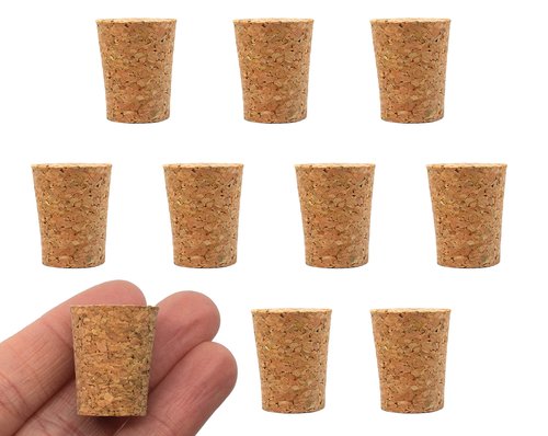 EISCO 10PK Cork Stoppers, Size #6-13mm Bottom, 19mm Top, 24mm Length - Tapered Shape, Natural Bark Material - Great for Household & Laboratory Use
