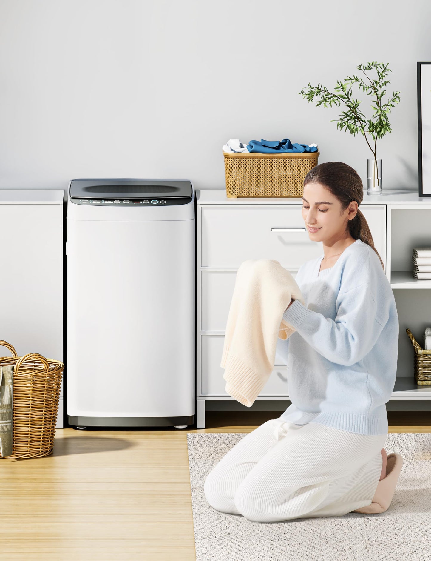 Midea Portable Washing Machine, 0.9 cu. ft with 6 Cycles, Drum Clean, Quick, Stainless Steel Tub, Transparent Lid, LED Display Washing Machine, White