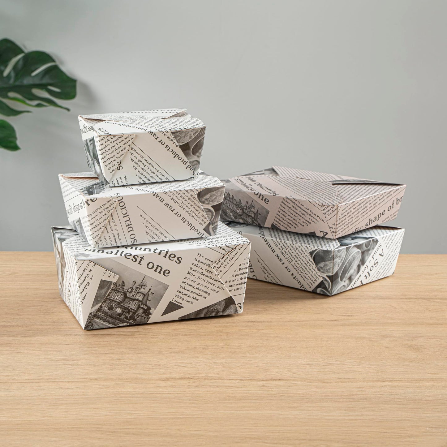 Restaurantware Bio Tek 98 Ounce Take Out Boxes 200 To Go Lunch Boxes - Tab-Lock Closure Heat-Tolerant Newsprint Paper Disposable Lunch Boxes Greaseproof For Hot And Cold Foods