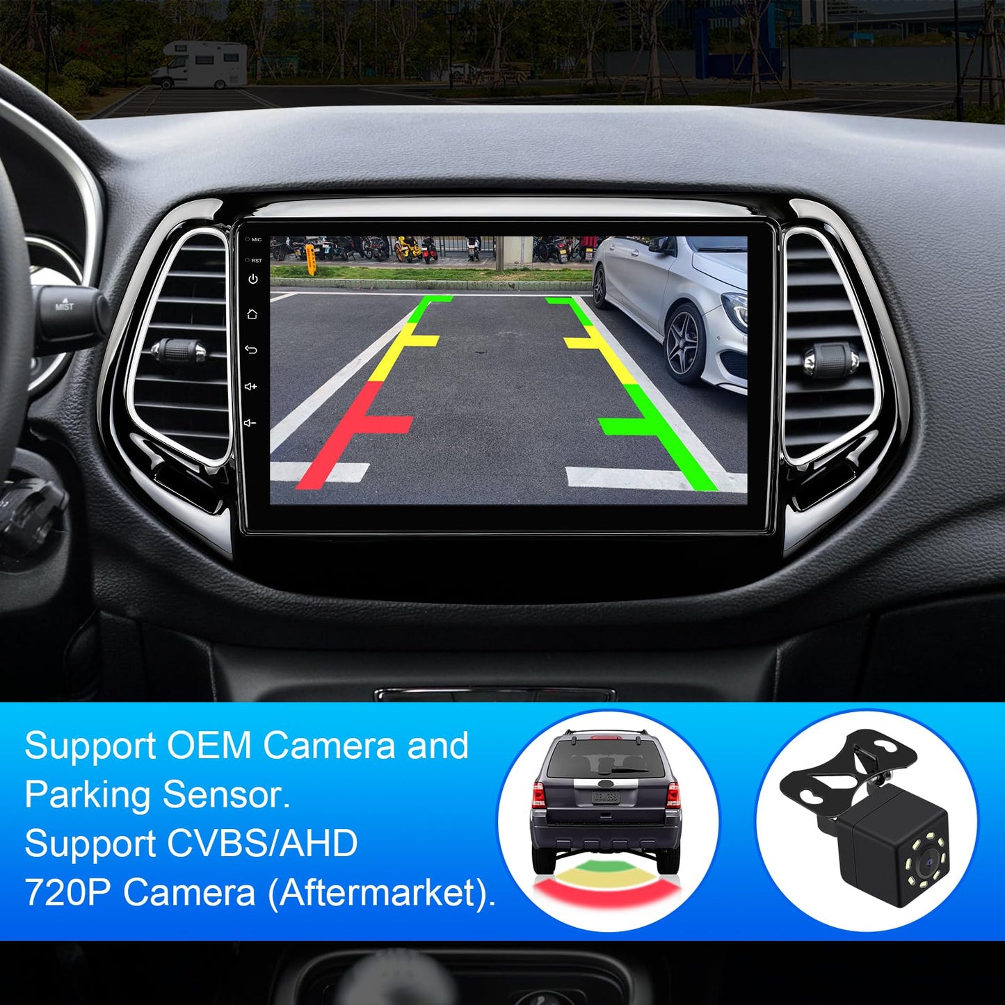 10.1-inch Android 13 Double Din Car Stereo for Jeep Compass 2 MP 2017-2019 IPS Touchscreen Screen Car Radio with Carplay & Android Auto Support Backup Camera GPS FM Navi BT SWC