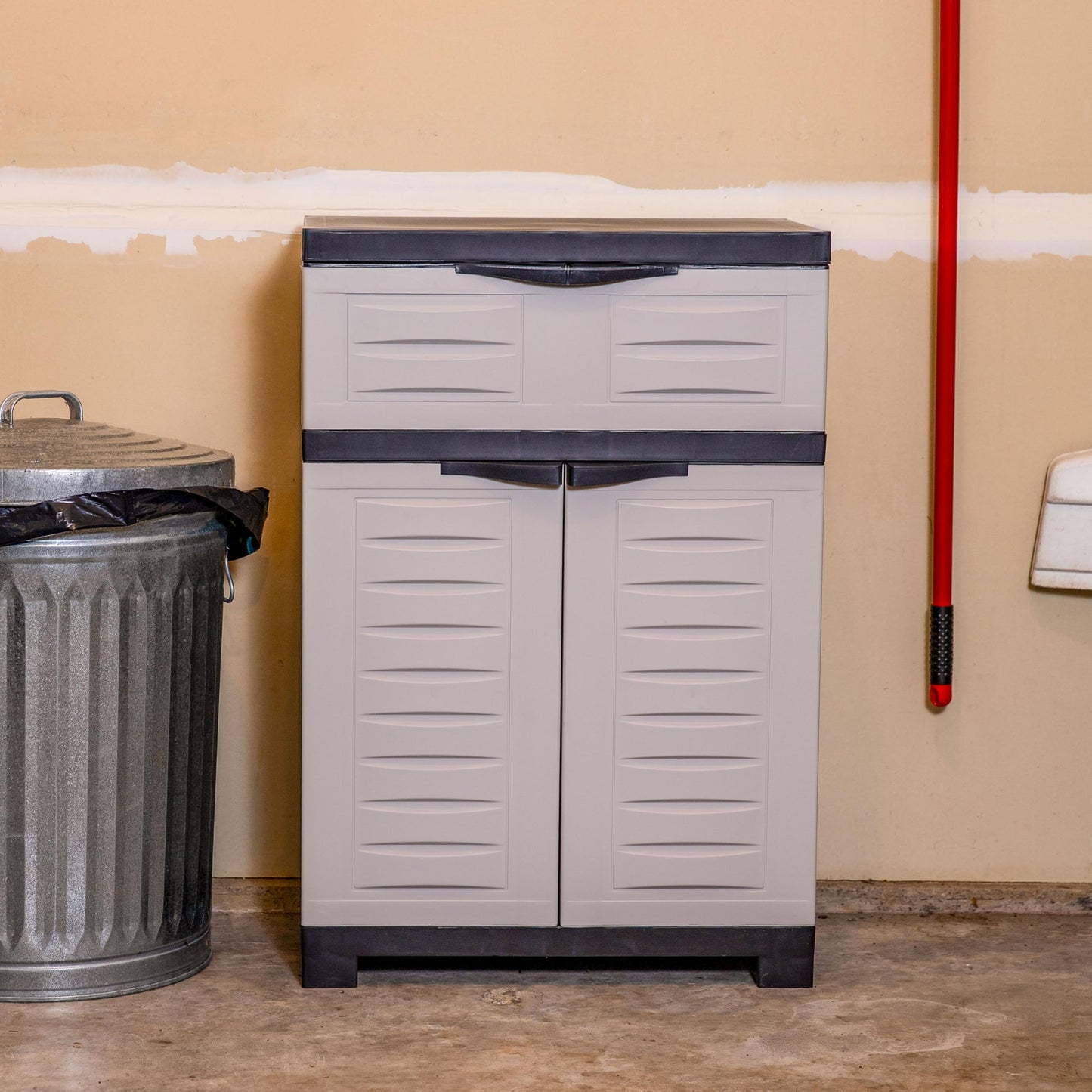 Sunnydaze 34.5" H Resin Garage Storage Cabinet - Garage Cabinet with Adjustable Shelf - Freestanding Utility Storage for Laundry Room, Office, Basement - Gray