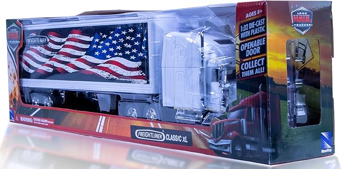 Shop72 1:32 Scale Toy Truck with Trailer Diecast Semi Long Hauler Truck Collectible Long Hauler with Trailer Realistic Diecast 18 Wheelers Semi Replica Freightliner Classic XL Model US Flag Theme