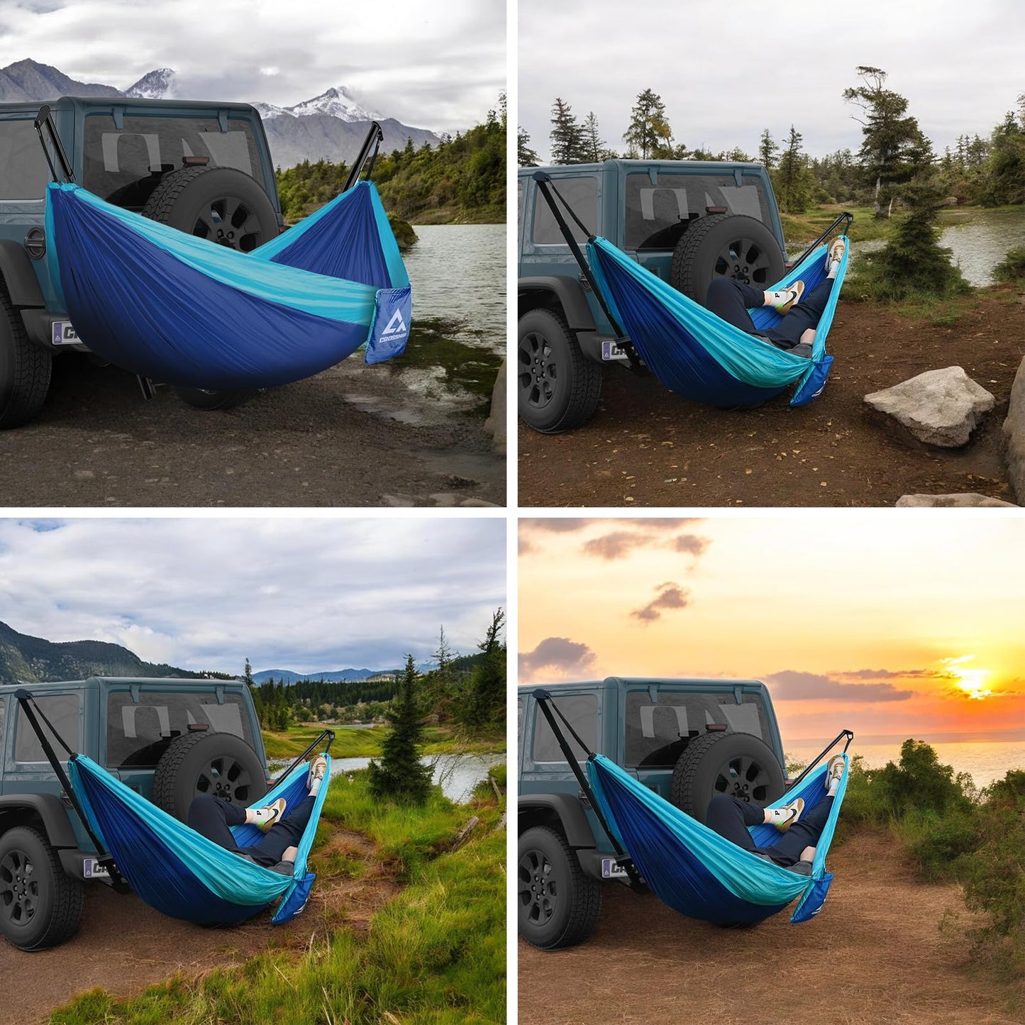 Black Camping Hammock with Mosquito Net & Hitch Mount Stand - Complete Bundle