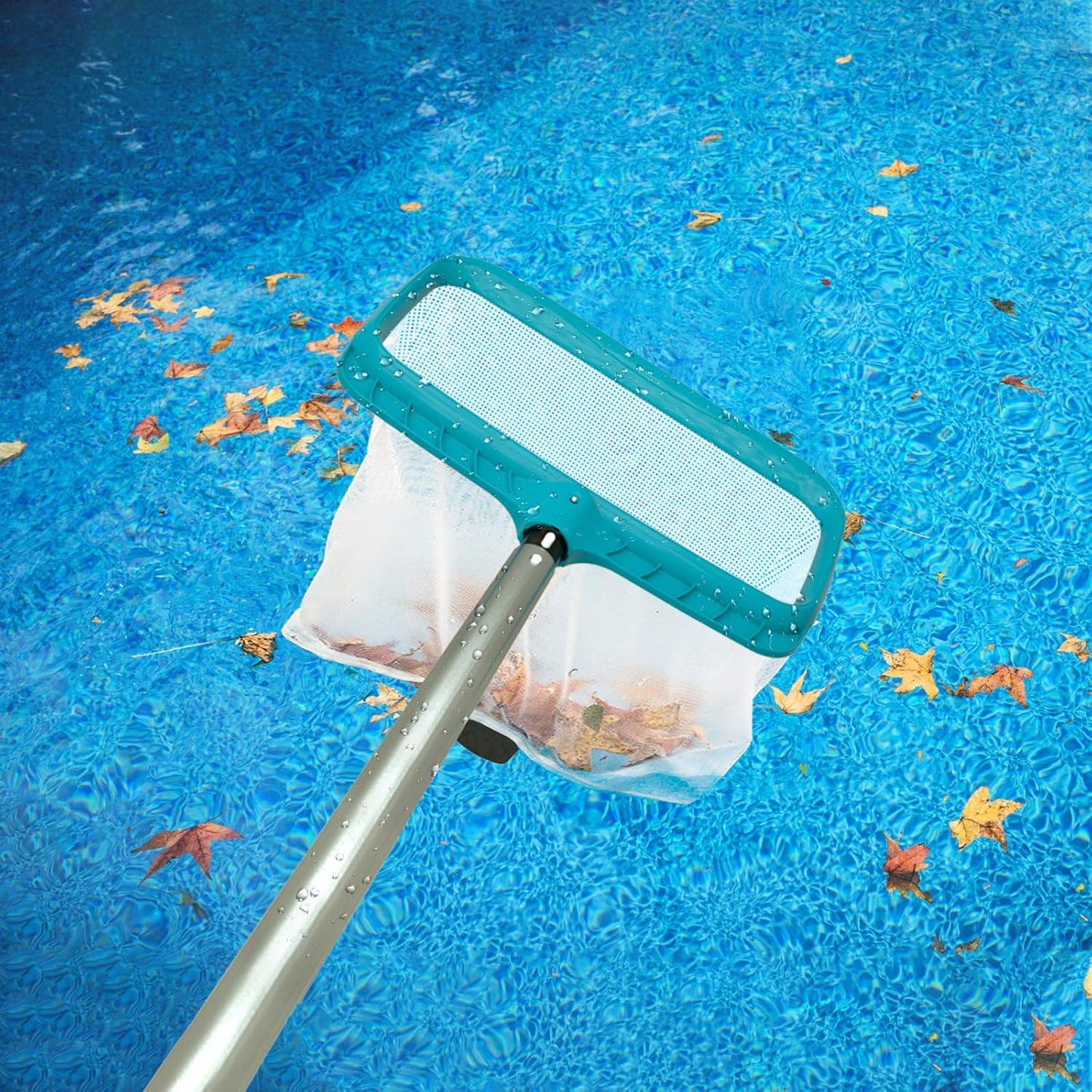 POOLWHALE Professional Pool Skimmer Net - Heavy Duty Leaf Rake with Deep Fine Nylon Mesh Bag | Fast Cleaning & Easy Debris Removal