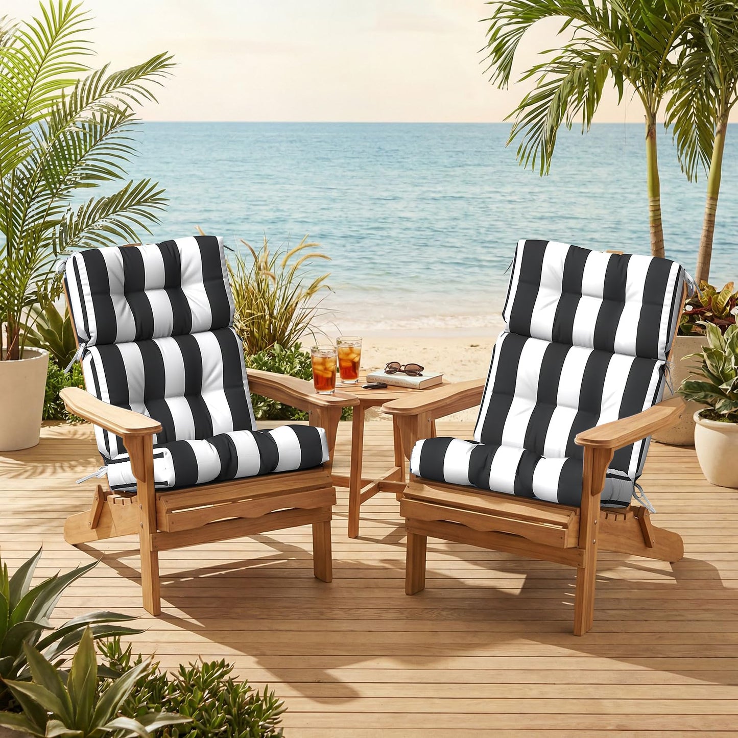TWLEAR Outdoor High Back Patio Chair Cushions, Tufted Rocking Chair Cushions, Adirondack Cushions for Garden Porch Home Office Chair Use, 44” x 22” x 4”, 2 Pack, Cabana Black