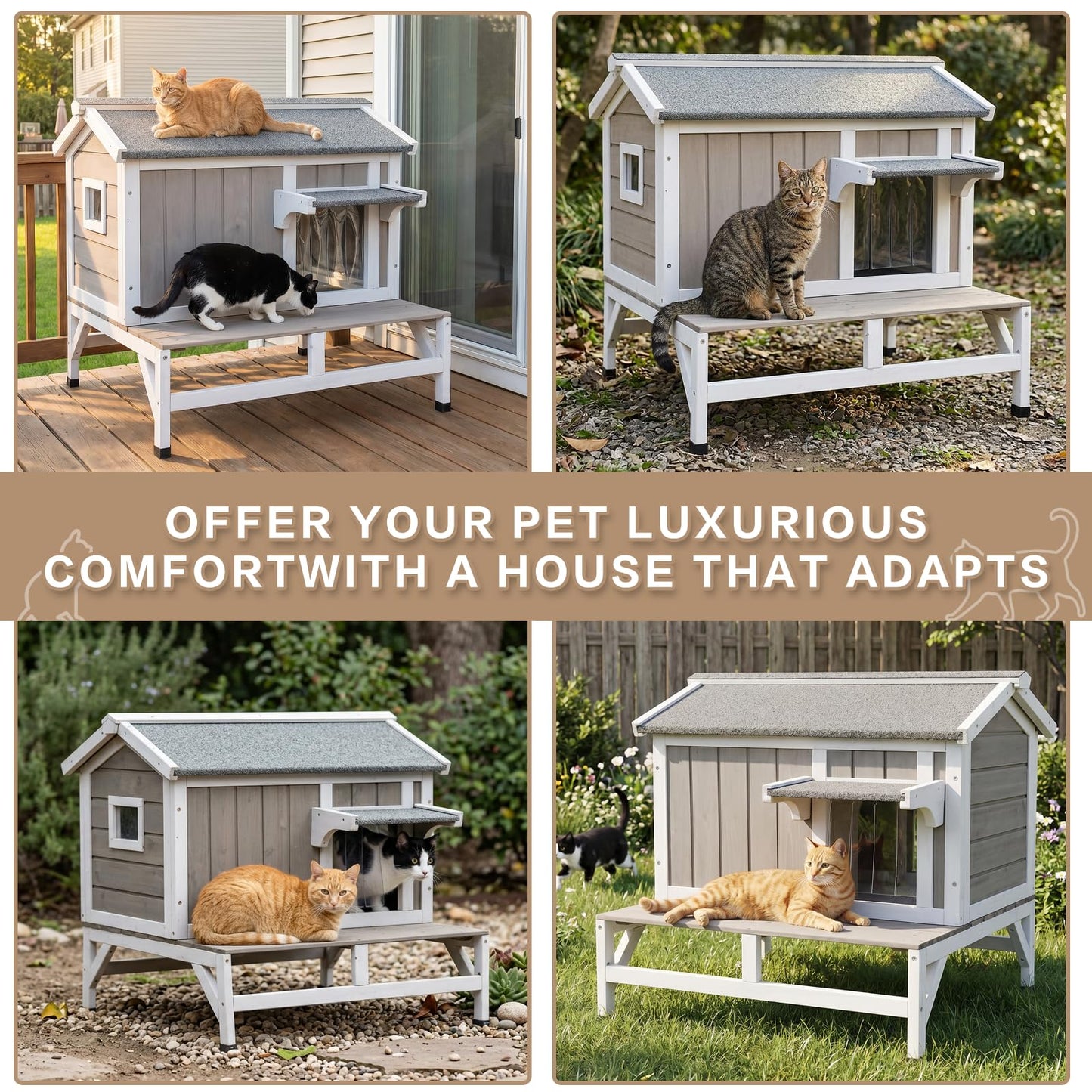 Pawbuilt Outdoor Cat House – Weatherproof Wooden Shelter with Elevated Base, Balcony & Openable Roof, 2-Story Cozy Condo with Built-in Cat Scratch Mat for Small, Feral, or Community Cats