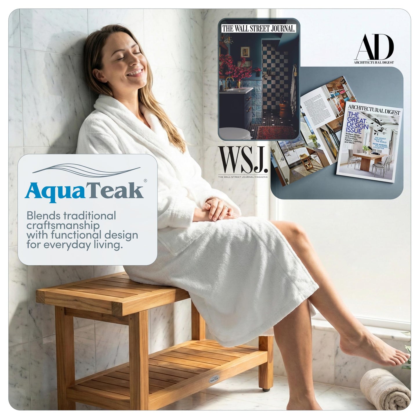 AquaTeak The Original 36" Spa Teak Shower Bench - Shower Stool with Storage Shelf for Bathroom - Durable Water Resistant Shower Chair - Shaving Foot Rest - Indoor & Outdoor Use