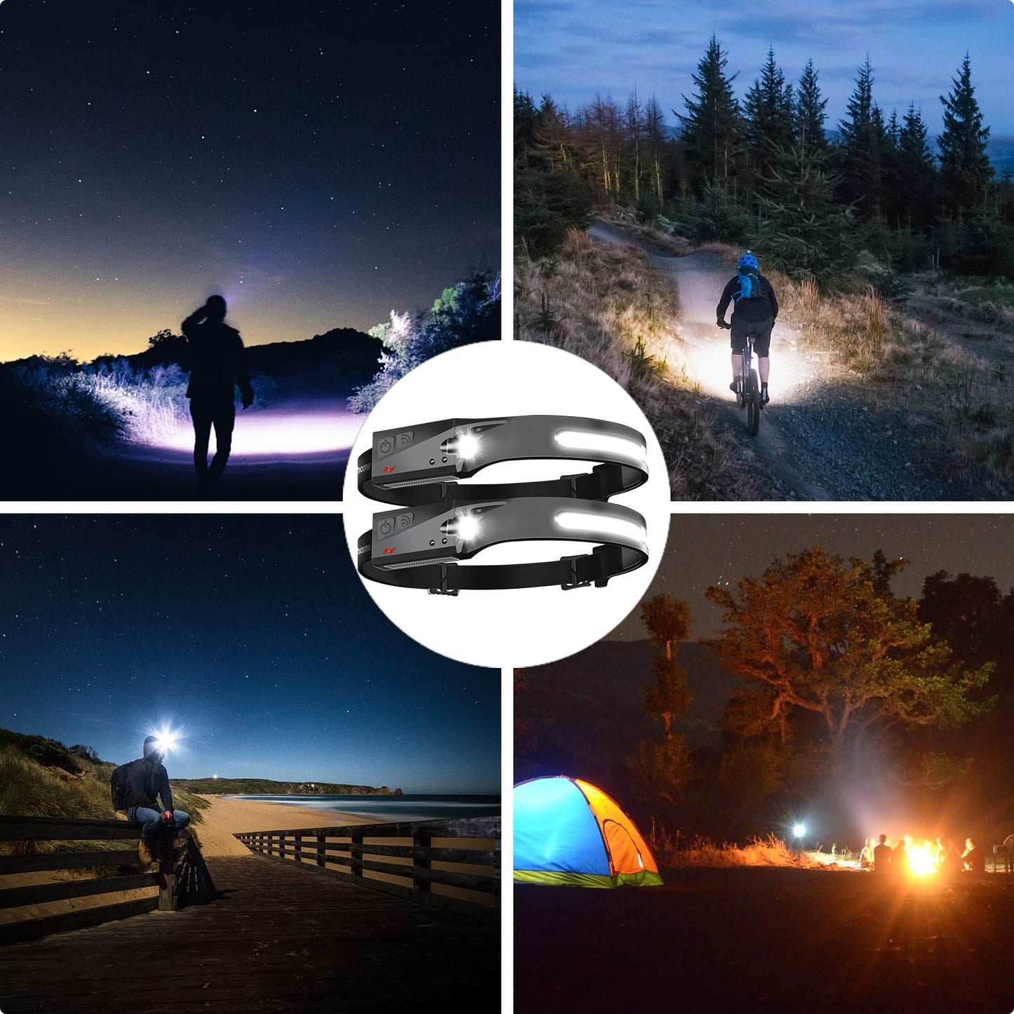 Aikertec Rechargeable Headlamp 18 Pack, 230°Beam Headlamp for Adults, 6 Mode Camping & Spotlight, Motion Sensor, Lightweight Headlights Flashlight