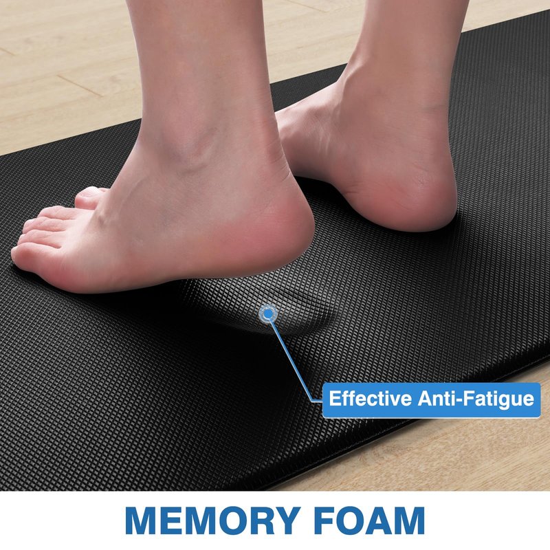StepRite Kitchen Mats, 2PCS Kitchen Rugs, Cushioned Anti Fatigue Kitchen Mats for Floor, Non-Slip Standing Desk Mat, Waterproof Kitchen Rug Set for Kitchen, 20" x 32"+20" x 48"-0.4 inch Thick, Black
