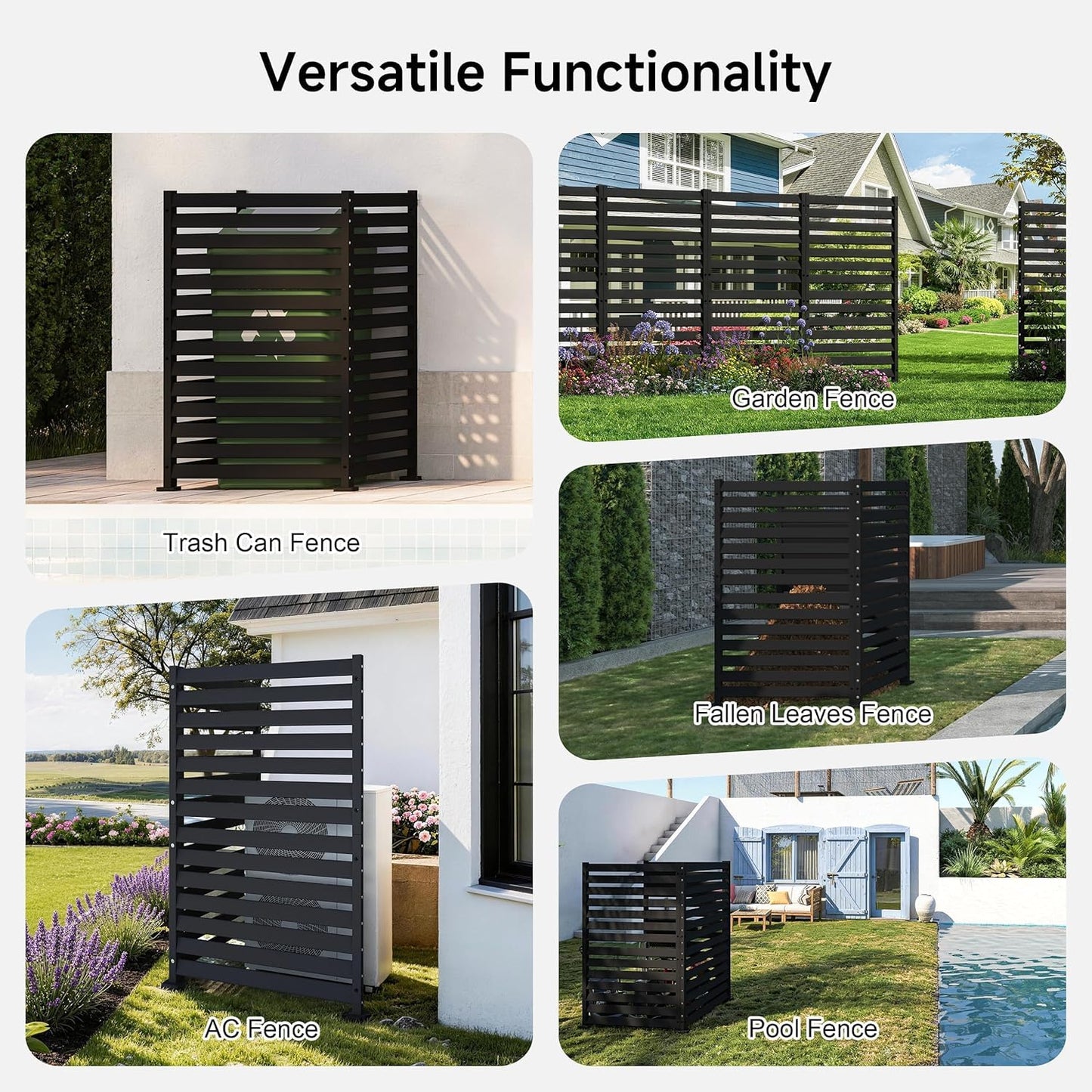 Air Conditioner Fence 1 Panel, 60" H x 38" W HDPE Privacy Fence Panel, Outdoor Privacy Fence Screen with Metal Stakes, Pool Equipment Enclosure & Trash Can Enclosure (Slanted 38" W x 60" H (1 Panel))