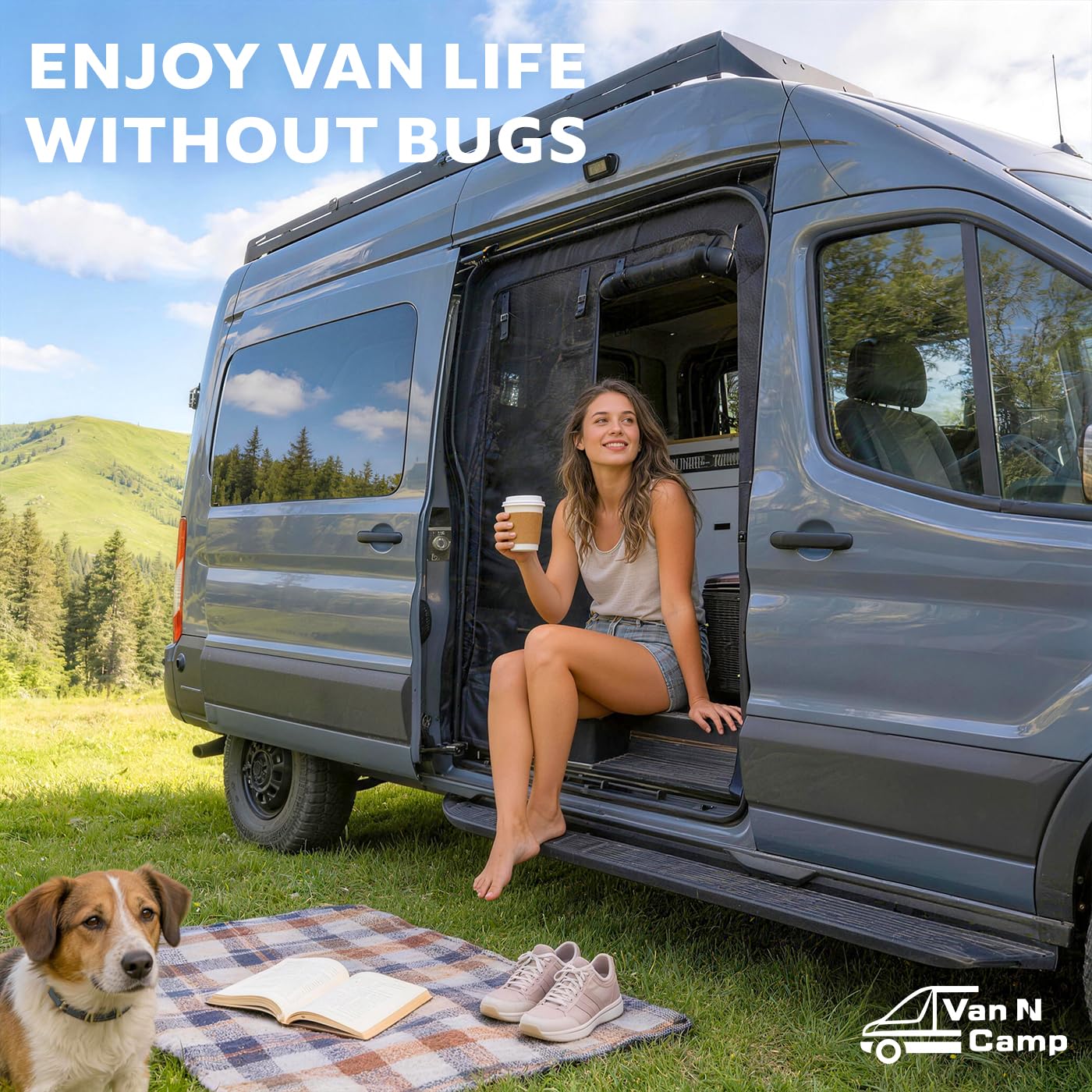 VANNCAMP Magnetic Sliding Door Bug Screen for Ram ProMaster High Roof Van,2014-2026, Weighted Bottom, Hands Free Entry, Center Magnetic Closure