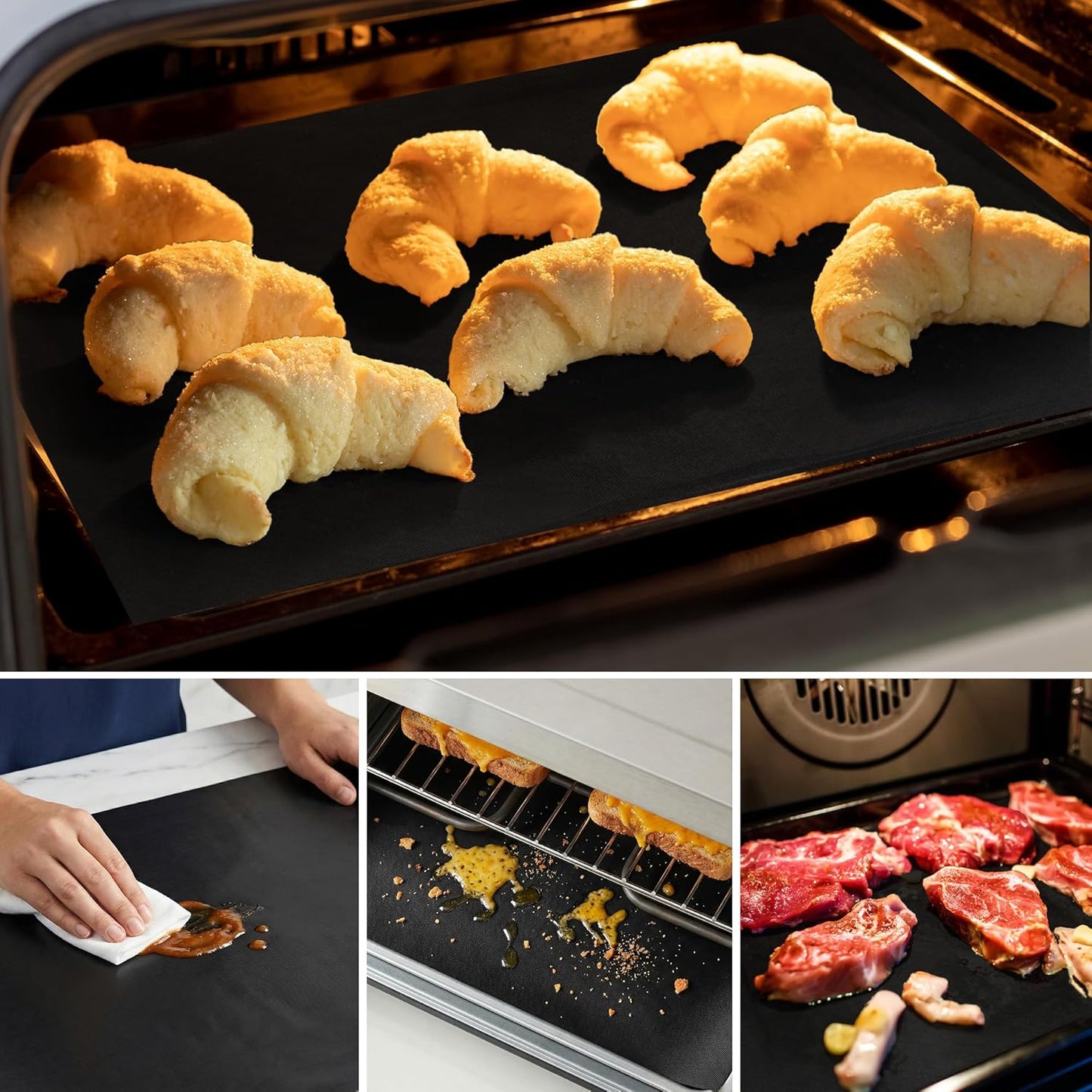 Skiennix 8-Pack Oven Liners - Heavy-Duty Non-Stick Mats for Electric, Gas & Toaster Ovens | 17 x 25 Inch, Black