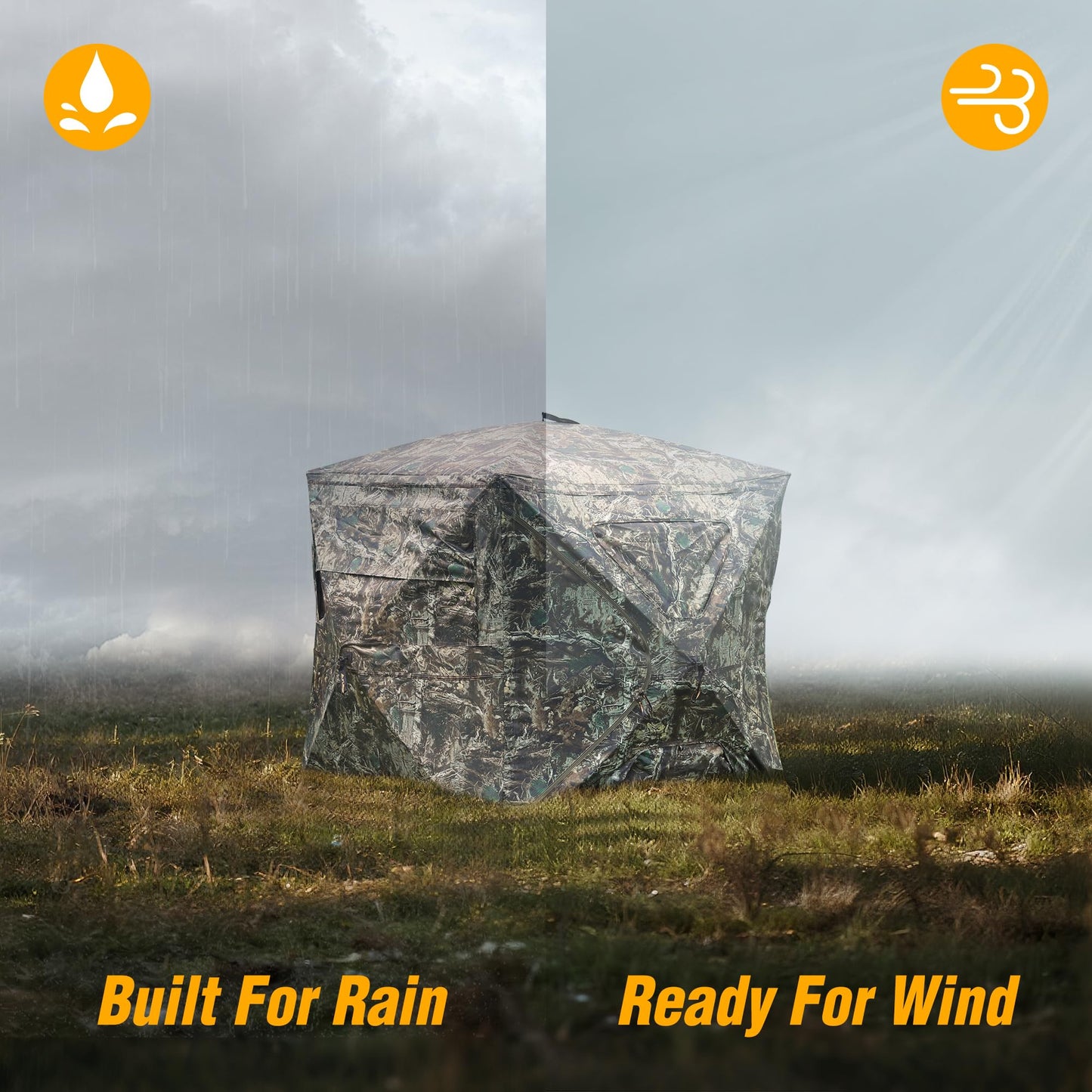 FLISSA Hunting Blind See-Through with Full-Opening Door, 2-3 Person Ground Camouflage Tent, 270 Degree, Portable and Durable 300D Reinforced Blind for Turkey, Deer, and Bear