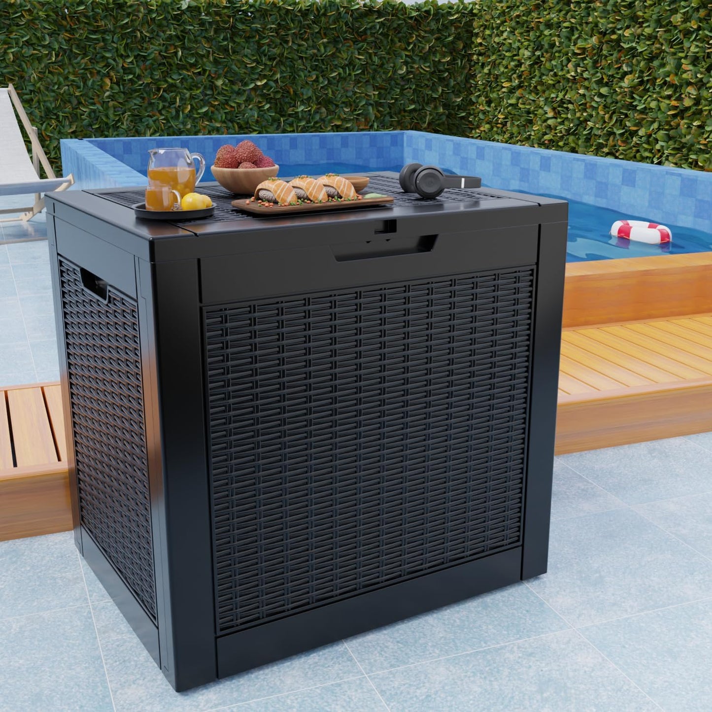Regine Switzerland 37 Gallon Outdoor Deck Box - Lockable Waterproof Storage for Garden Tools & Cushions | Black