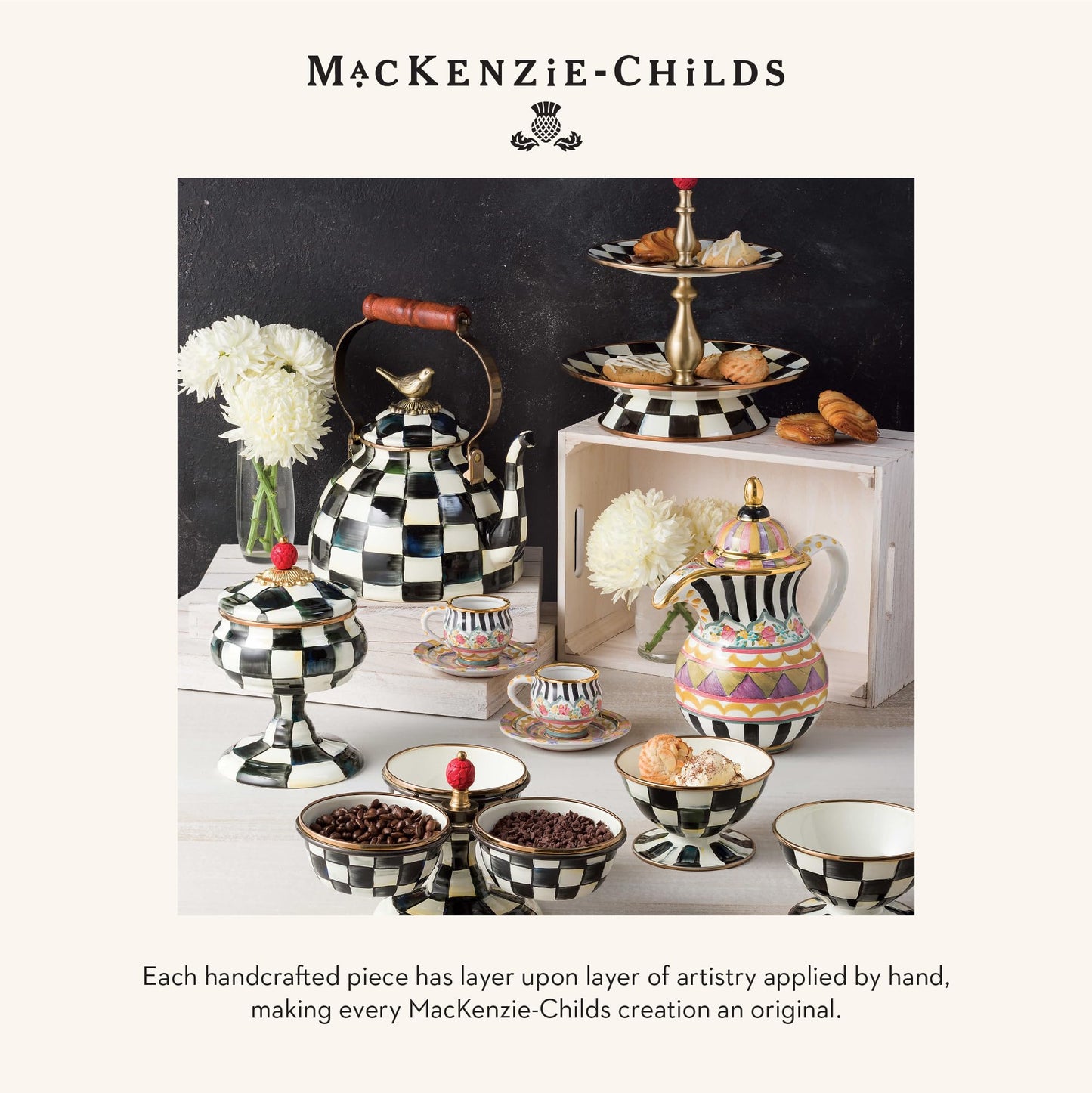 MACKENZIE-CHILDS Courtly Bear Cookie Jar, Cute Cookie Jar for Kitchen or Dining Room