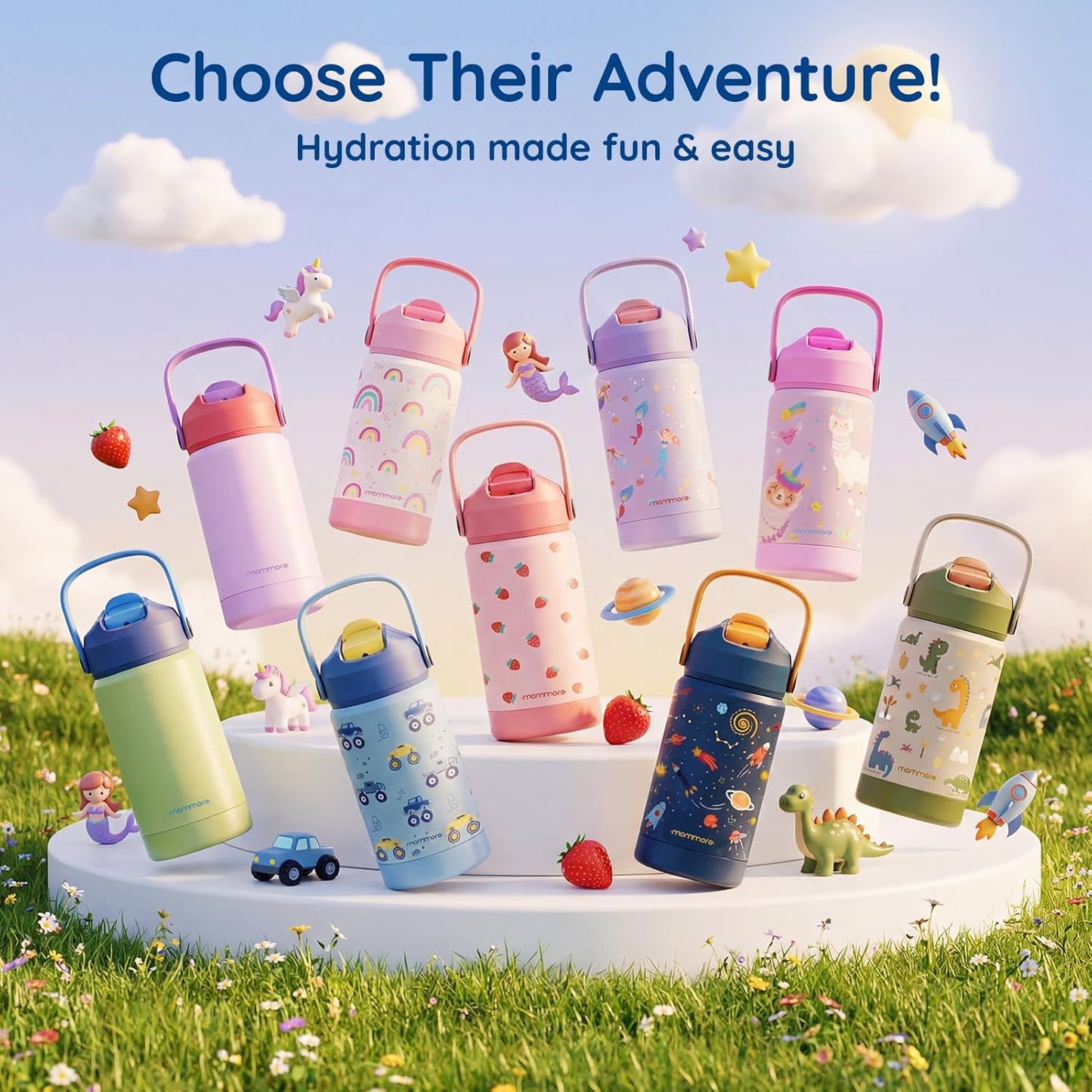 Mommore Kids Water Bottle - 12 oz Insulated Stainless Steel, Leakproof & BPA-Free, Green