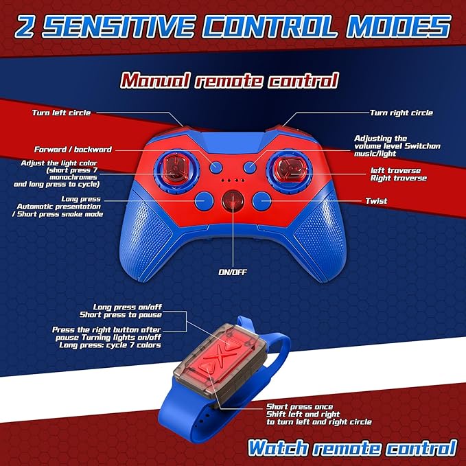 S-pider Rc Gesture Sensing Stunt Car Toys for Boys 3-14 Years Old Drift Hand Control Remote Control Cars with Light & Music 360°Rotation Double Side Cars Birthday Gifts for Kid Age 4 5 6 7 8 9 1
