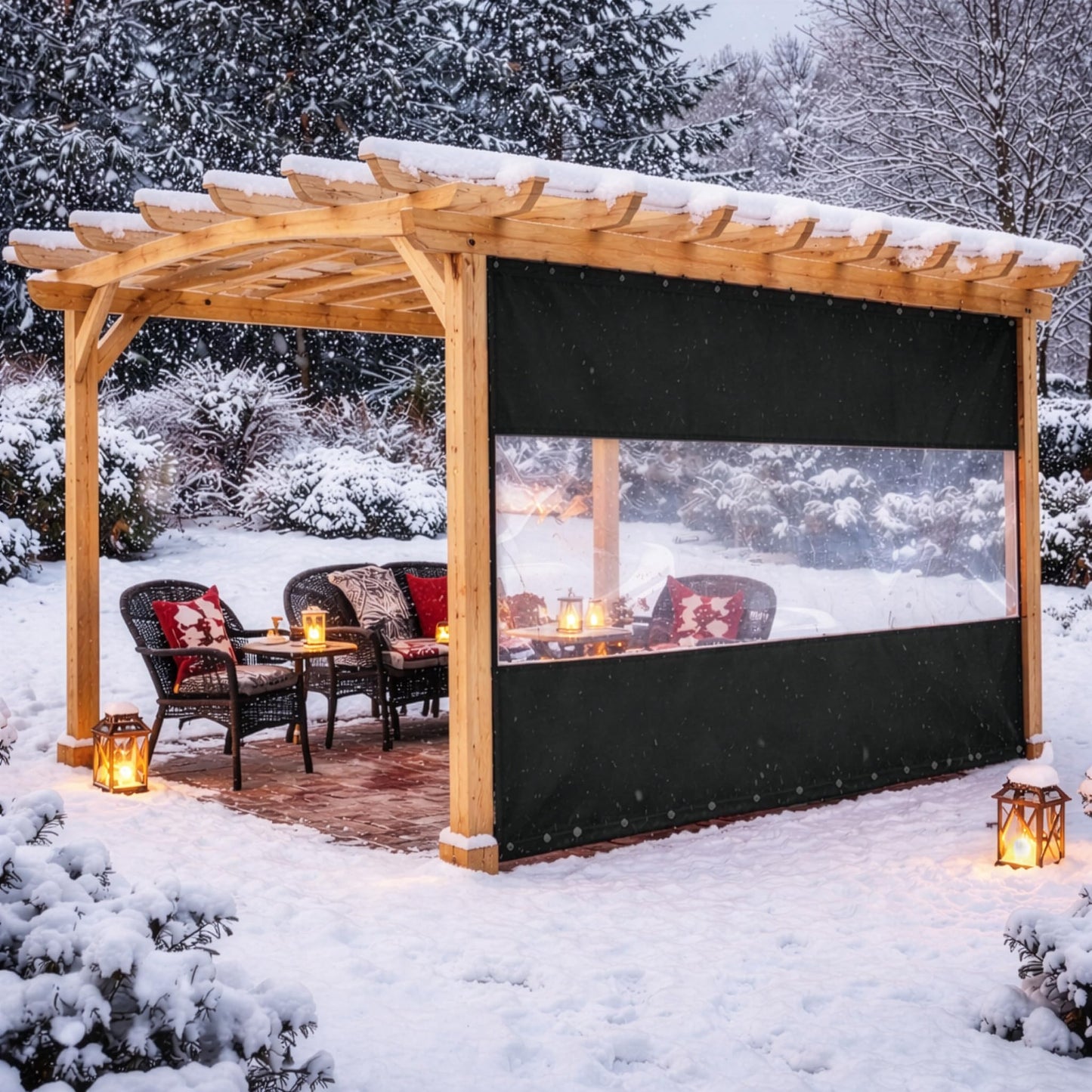 Covers & All Outdoor Clear Panel Curtain, 12 oz Vinyl Outdor Curtains for Patio, Waterproof & Weather Resistant Tarp with Brass Grommets for Pergola, Porch, Gazebos, Balcony (8'H x 10'W Feet, Black)