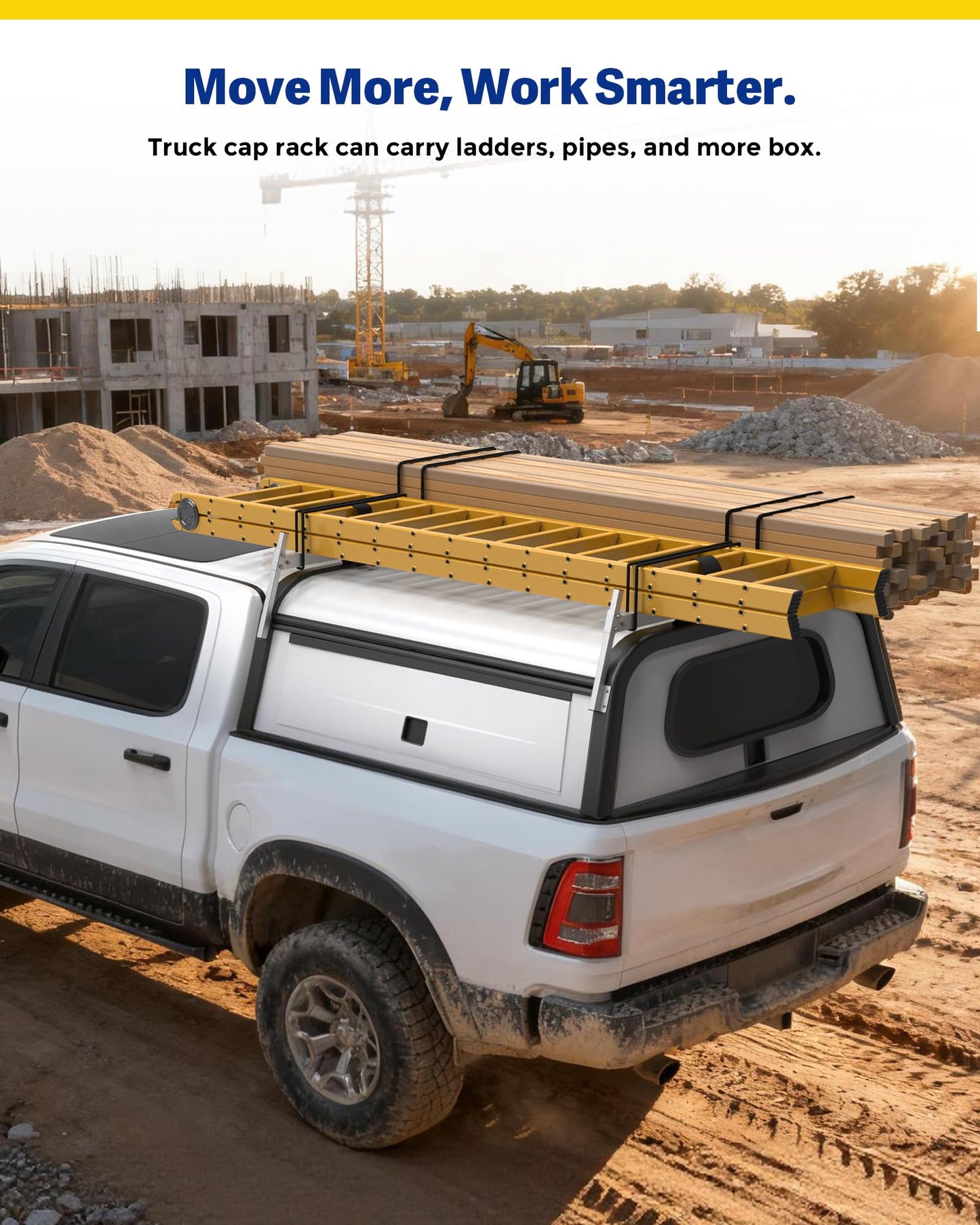 Mountainpeak Silver Adjustable Truck Cap Ladder Rack, Aluminum Universal Truck Topper Ladder Rack for Camper Shell, Lumber,Pipe