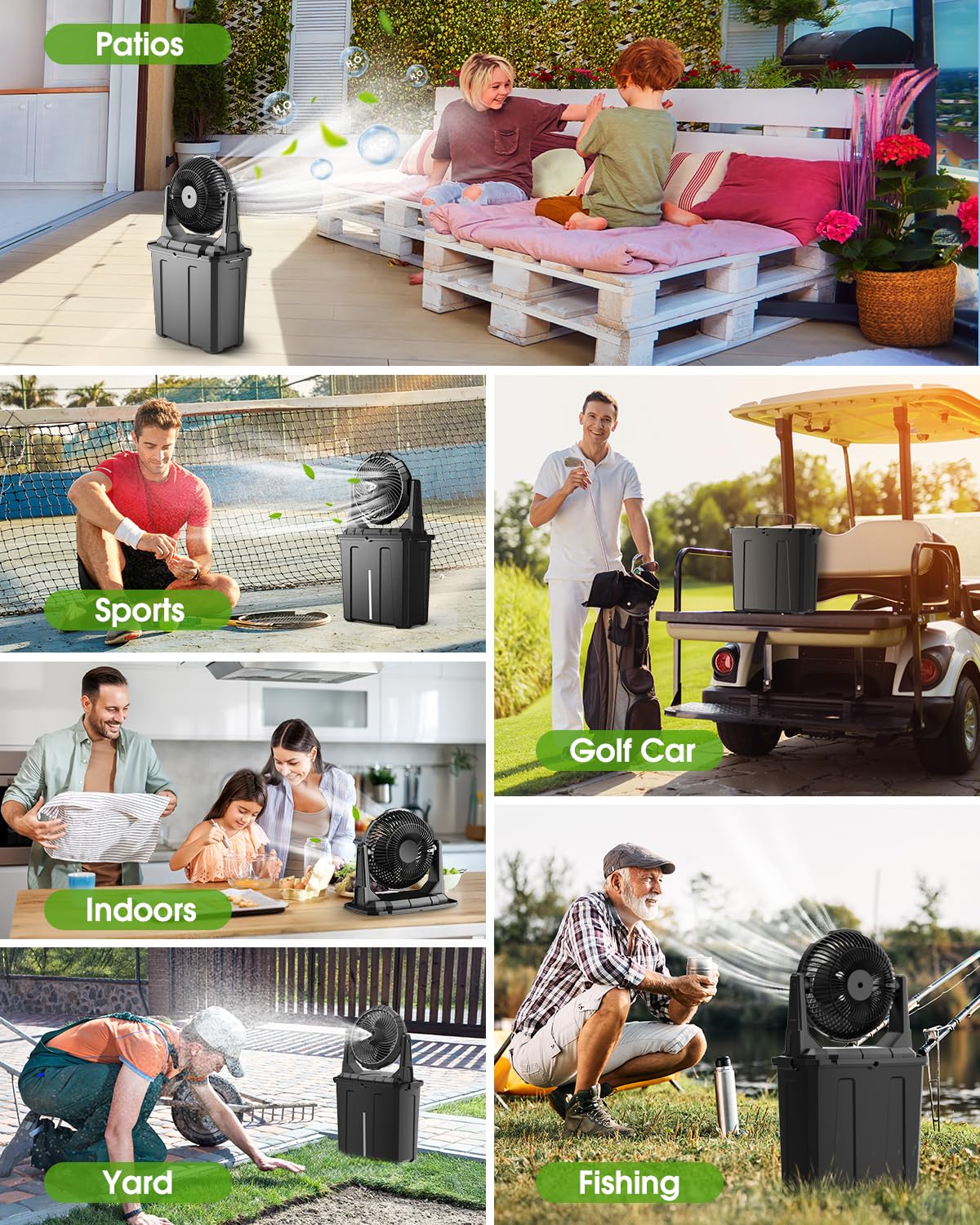 Ausic Portable Misting Fan, 9L 10-inch Outdoor Mist Fans for Outside Patios Cooling, 30000mAh Rechargeable Battery Fan with Water Box, 3 Strong Winds, 3 Spray Mister