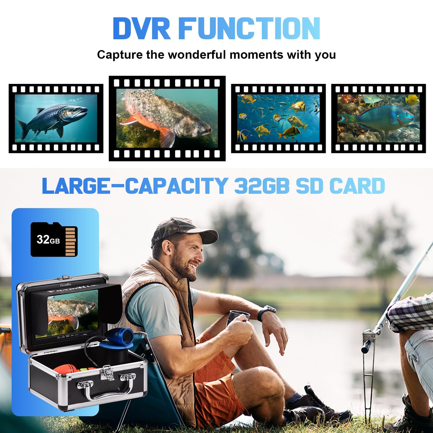 1200TVL HD Underwater Ice Fishing Camera with DVR (Includes 32GB Card) & 7" 1024x600 Monitor, 30m Cable, 10000mAh, 12 White+12 IR LEDs, Aluminium Case