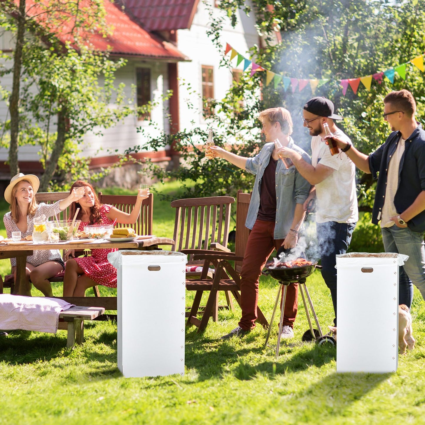 Nosiny 30 Pcs 50 Gallon Cardboard Trash Cans for Spring Events, Recycling Pop-up Corrugated Cardboard Bin with Trash Bag, Disposable and Reusable Garbage Container for Outdoor Wedding Birthday(White)