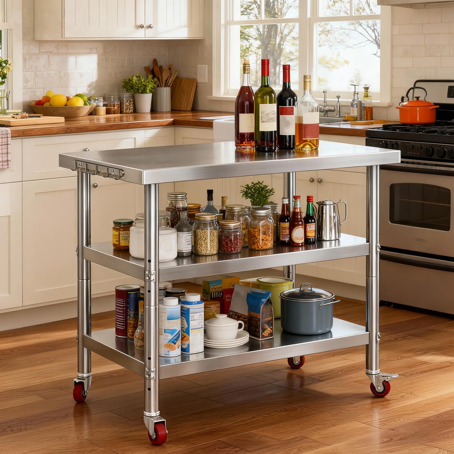 DWVO 30x24in Stainless Steel Table, NSF Metal Prep Worktable with 2 Adjustable Shelves & Wheels for Kitchen Restaurant Hotel Garage Warehouse Home