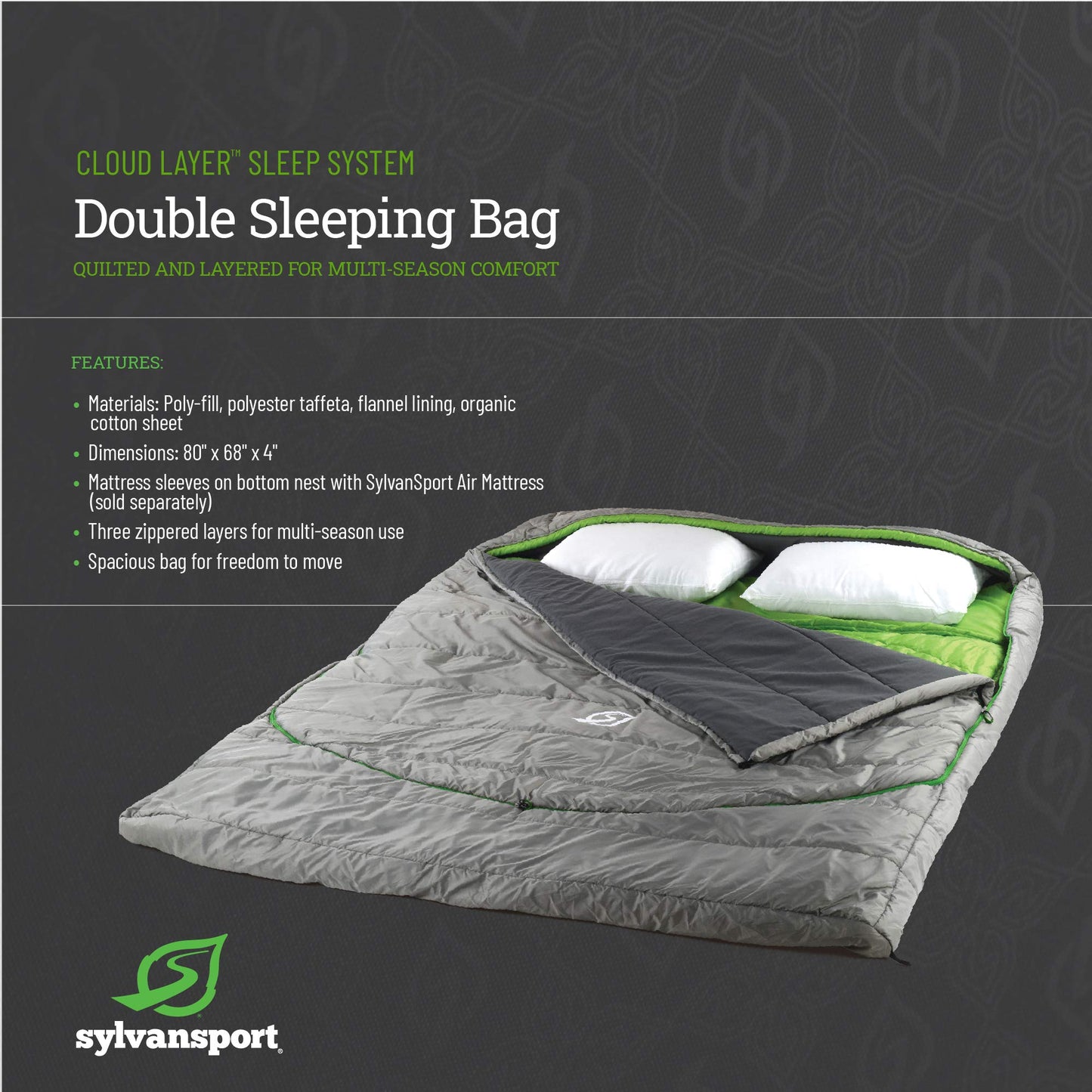 SylvanSport Cloud Layer Sleeping Bag for Adults - Adjustable Layers for 3-4 Season use - Integrated Cotton Sheet