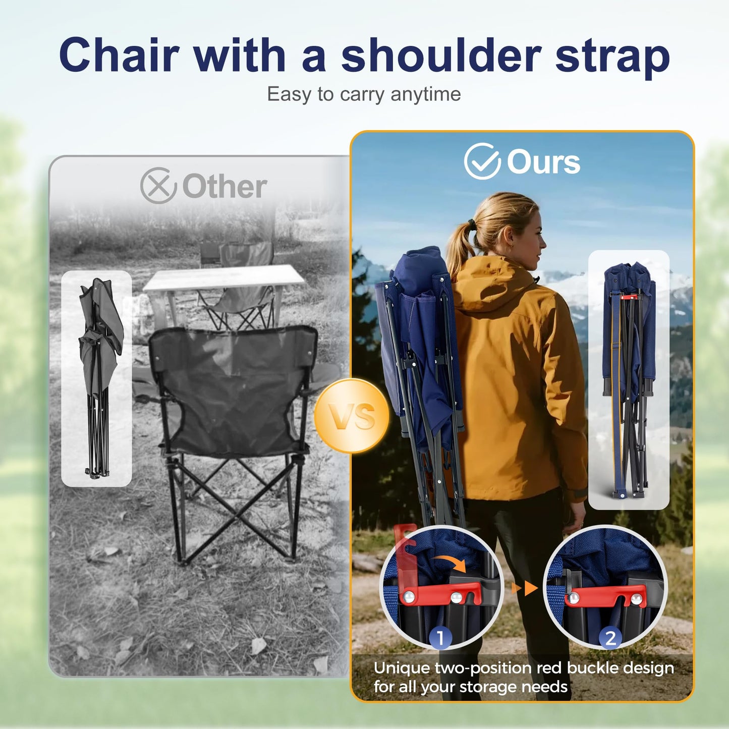 LET'S CAMP Oversized Camping Chairs 29.52" High Back Heavy Duty Lawn Chair Support 500LBS, Portable Collapsible Chair with Cup Holder, Side Pocket,2 Pack(Blue)