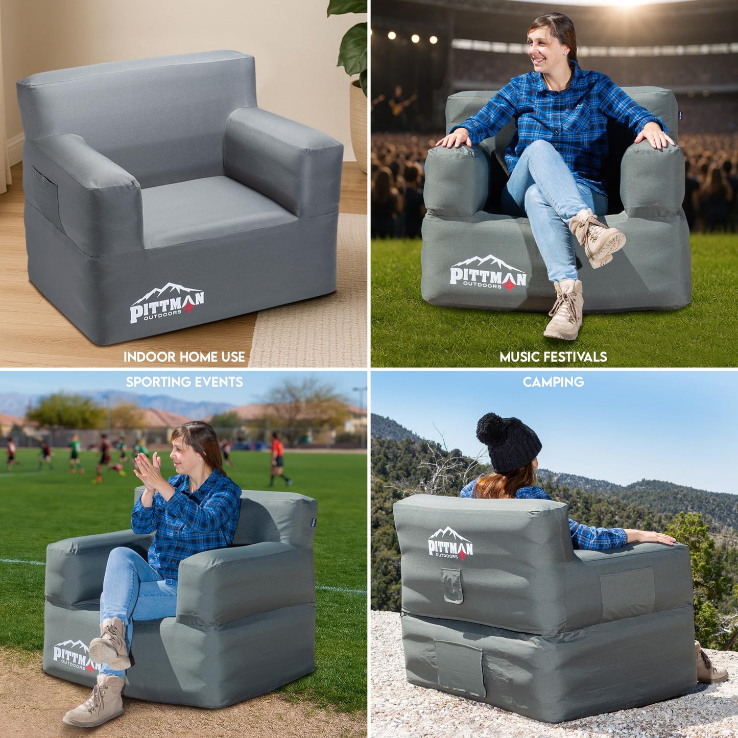 Pittman - Inflatable Chair for Camping with Built in Pump - Portable Inflatable Couch for Adults Holds 350lb's - Blow Up Chair for Movie Nights, Outdoor Blow up Furniture or Air Sofa for Camping