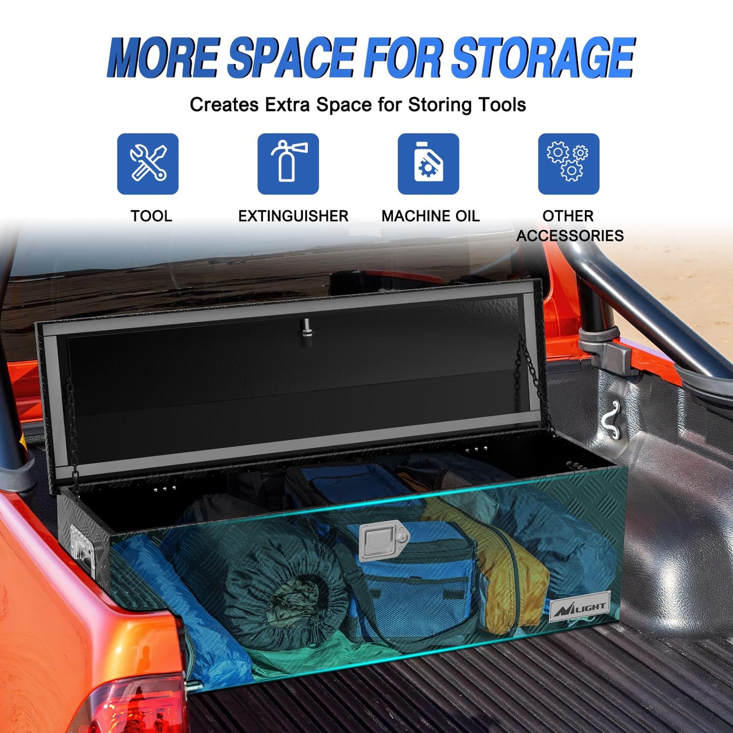 Nilight 44 Inch Truck Tool Box Heavy Duty Aluminum Stripes Plated Pick Up Truck Bed Toolboxes 44"x15"x15" Waterproof Storage Organizer for Bed of Truck RV Trailer with Side Handle Lock Keys, Black