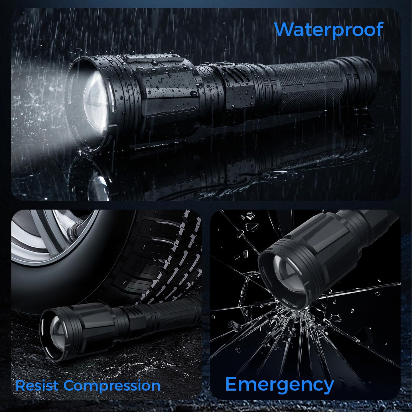 Brightest Flashlight 35000 Lumens, Most Powerful Flashlight with 28000mAh Battery, Super Bright Tactical Flash Light with Adjustable Zoom, USB Outpot, Shoulder Strap for Outdoor, Camping, Emergency