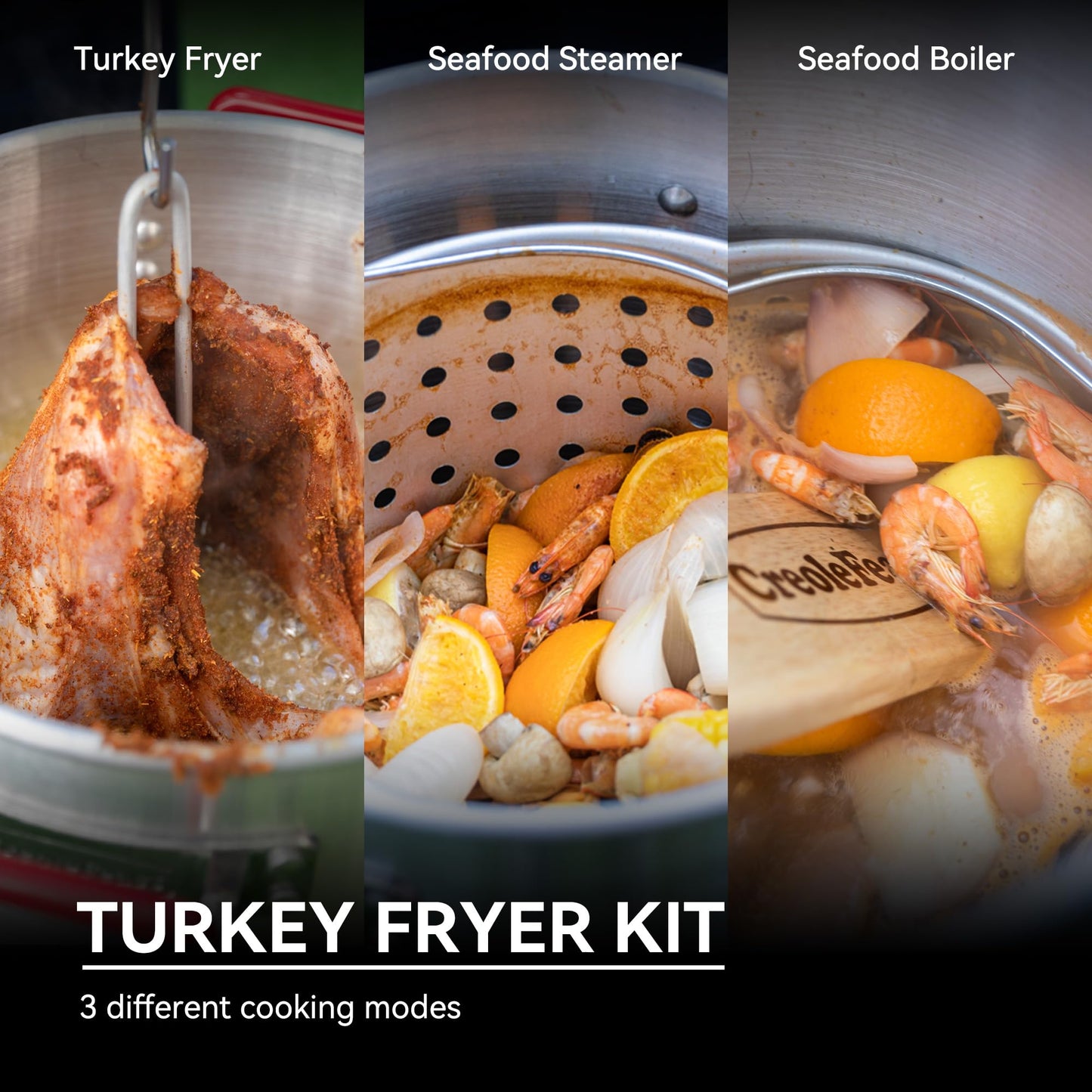 CreoleFeast TFS3010 Propane 30 Qt. Turkey and 10 Qt. Fish Fryer Boiler Steamer Set, 50,000 BTU Burner, Ideal for Outdoor Cooking