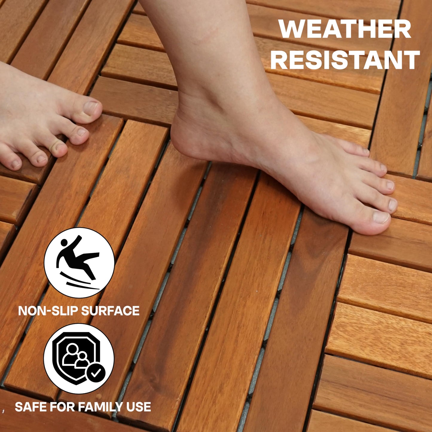 Megsu Wood Interlocking Deck Tiles - 12"x12" Indoor & Outdoor Flooring Tiles for Balcony, Backyard & Poolside, Weather & UV Resistant (Natural - Striped Pattern, 27 Pcs - 27 Square Ft)