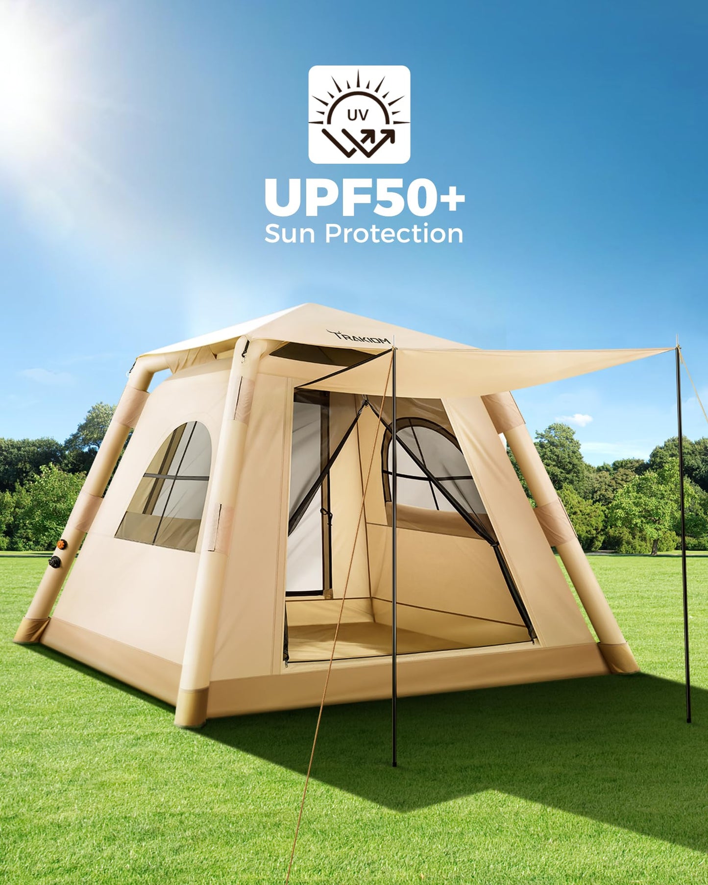 Trakiom Inflatable Tents for Camping 2-4 Person, Easy Set Up Camping Tent with Automatic & Manual Pump, Waterproof Blow Up Tent for Family Outdoor