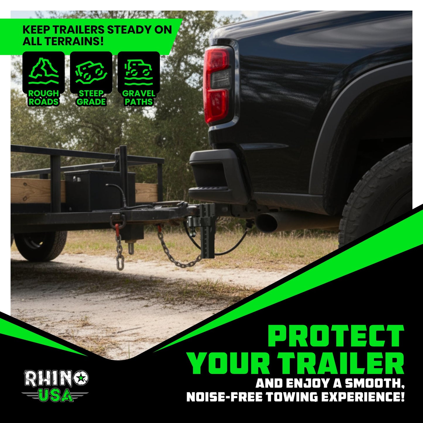 Rhino USA Adjustable Trailer Hitch (Fits 2-Inch Receiver)-Heavy Duty Aluminum Tow Hitches with 10-Inch Drop/Rise for Truck (12,500 LBS GTW) - Weatherproof Double Anti-Theft Locking Hitch Pins (Black)