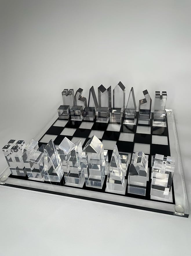 Luxury Acrylic Chess Set Sophisticated Stylish Design Multiple Colors Available (Clear/Gray-Smoke)