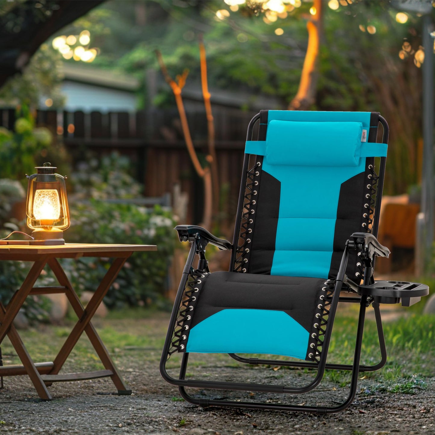 MAISON ARTS Oversized Zero Gravity Chairs Set of 2, Folding Padded Recliner Anti Gravity Lounge Chair with 28" Wide Seat and Cup Holder, Support 400lbs, Aqua